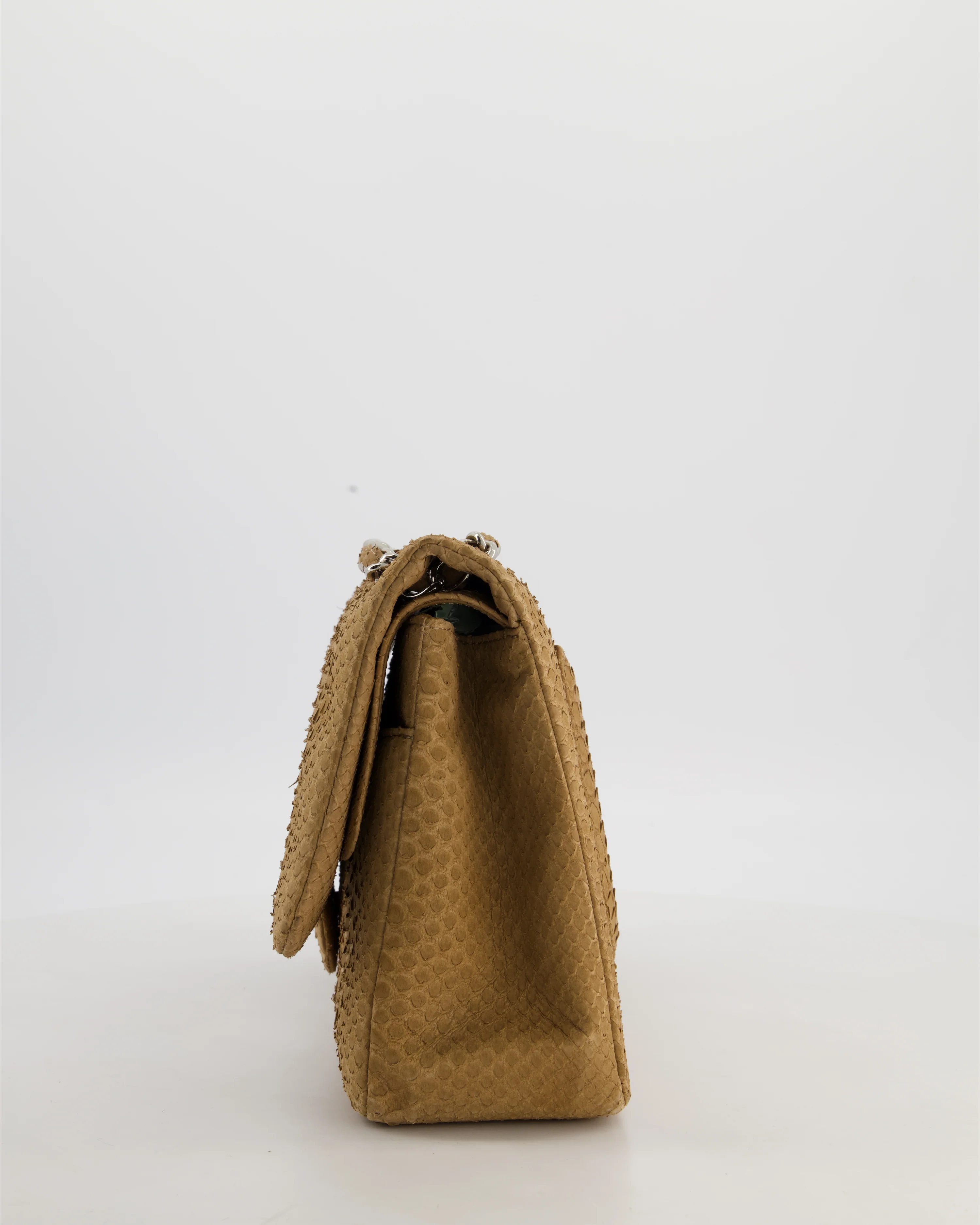 Chanel Beige Python Leather Jumbo Classic Double Flap Bag with Silver Hardware - Image 9