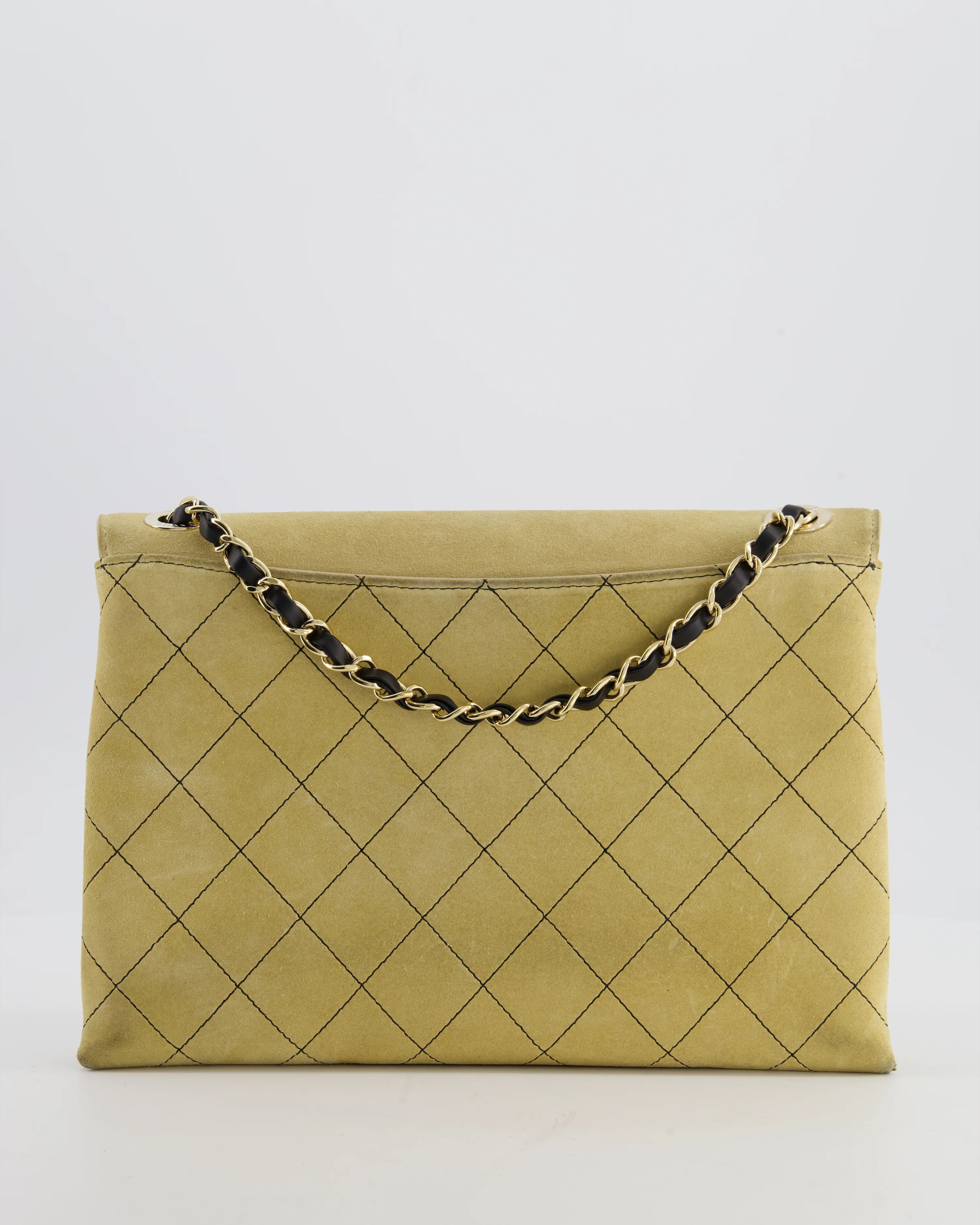 Chanel Beige Retro Label Matelasse Suede Flap Bag with Black Leather Chain & Champagne Gold Hardware - Image 7