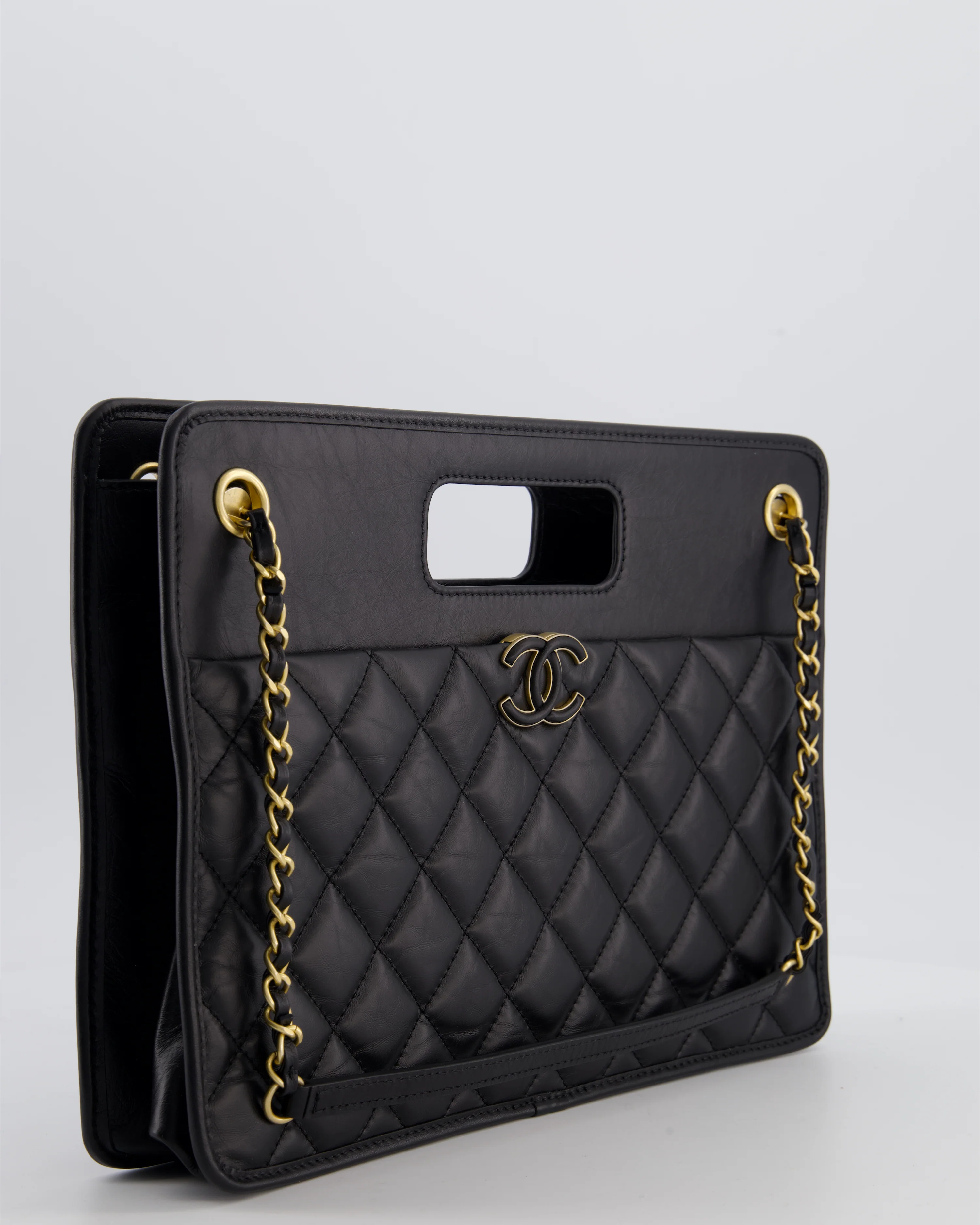 Chanel Black Aged Calfskin Quilted Small Graphic Catch Shopping Bag with Gold Hardware - Image 5