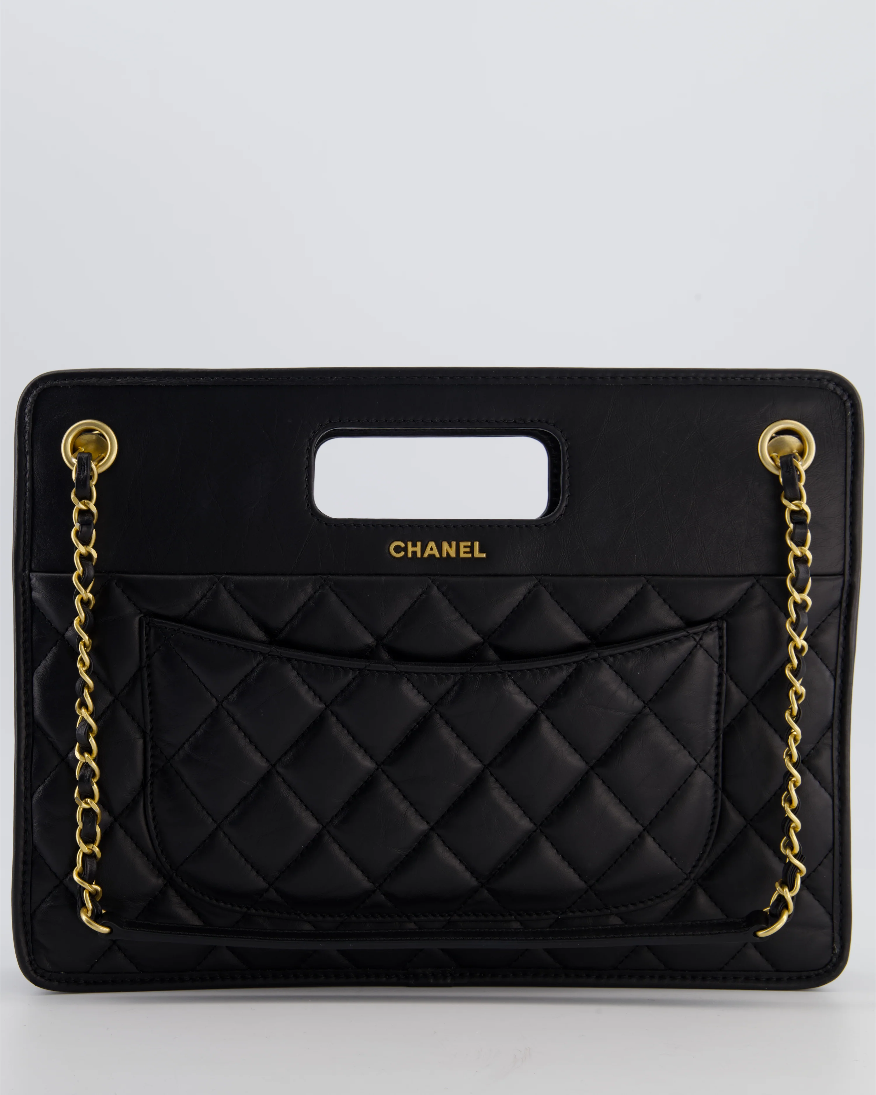 Chanel Black Aged Calfskin Quilted Small Graphic Catch Shopping Bag with Gold Hardware - Image 8