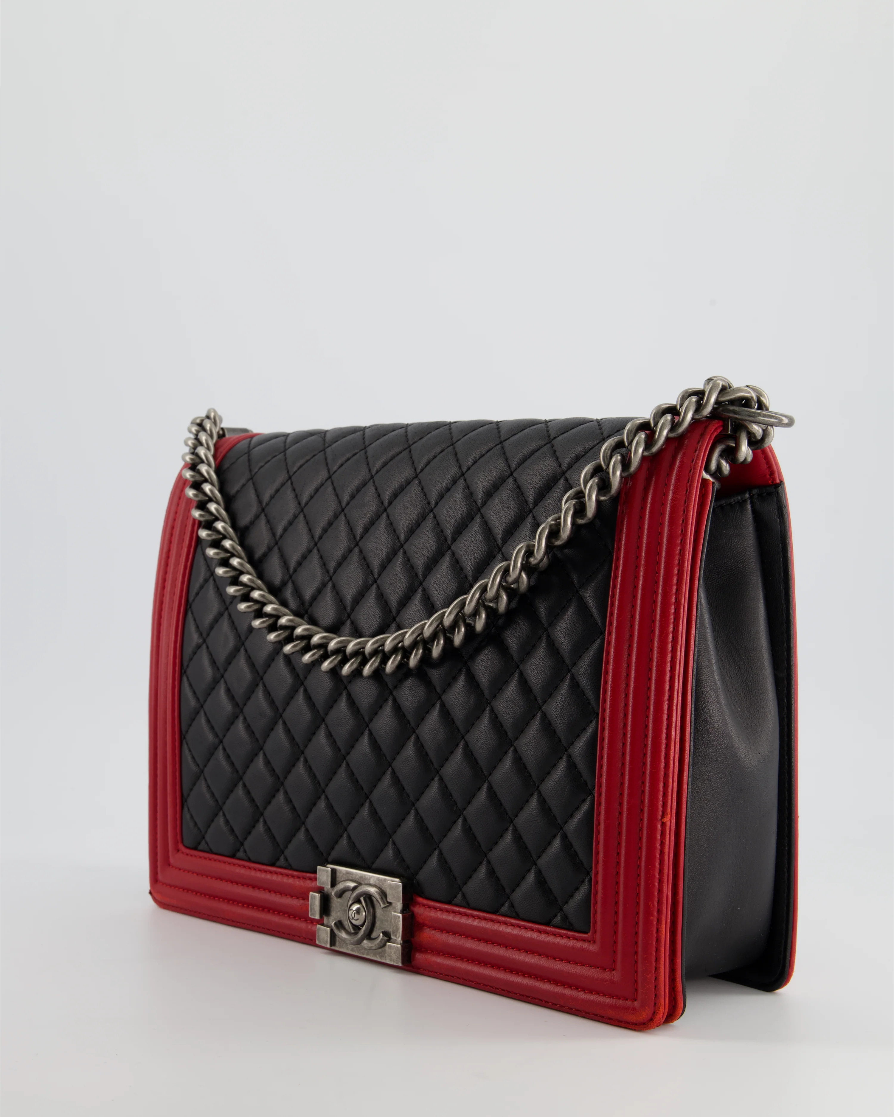 Chanel Black & Red Large Boy Bag in Lambskin Leather with Ruthenium Hardware - Image 10