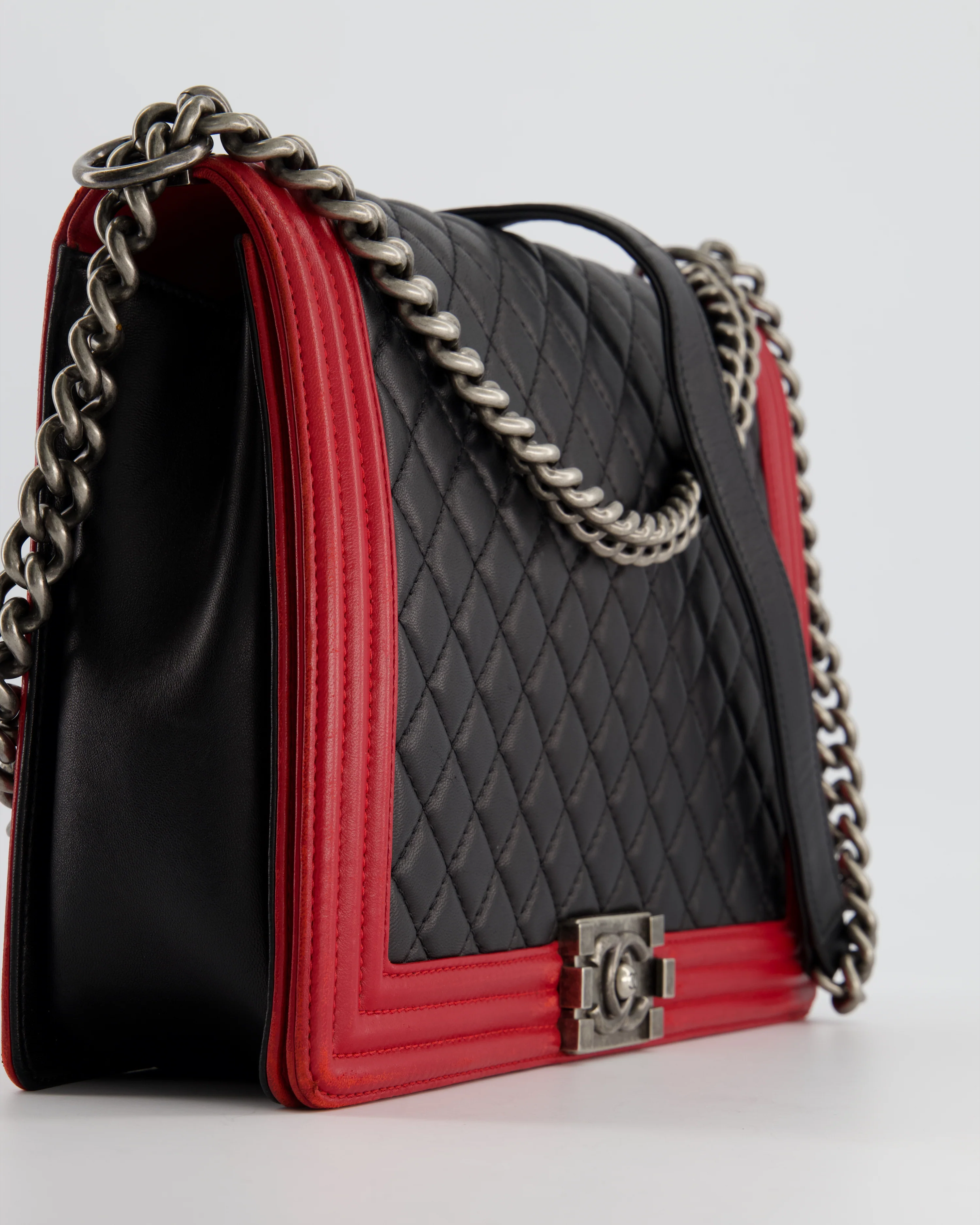 Chanel Black & Red Large Boy Bag in Lambskin Leather with Ruthenium Hardware - Image 11