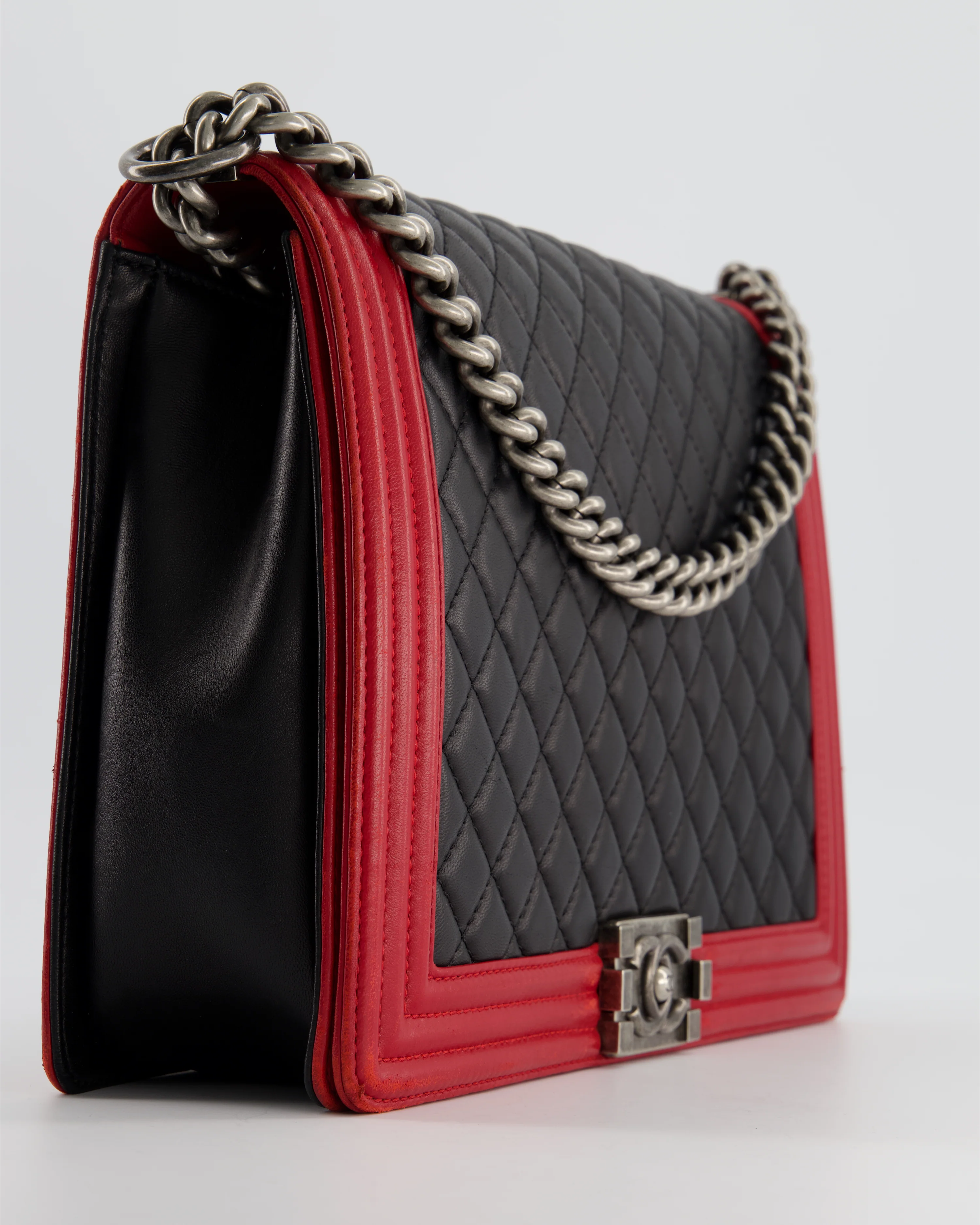Chanel Black & Red Large Boy Bag in Lambskin Leather with Ruthenium Hardware - Image 13