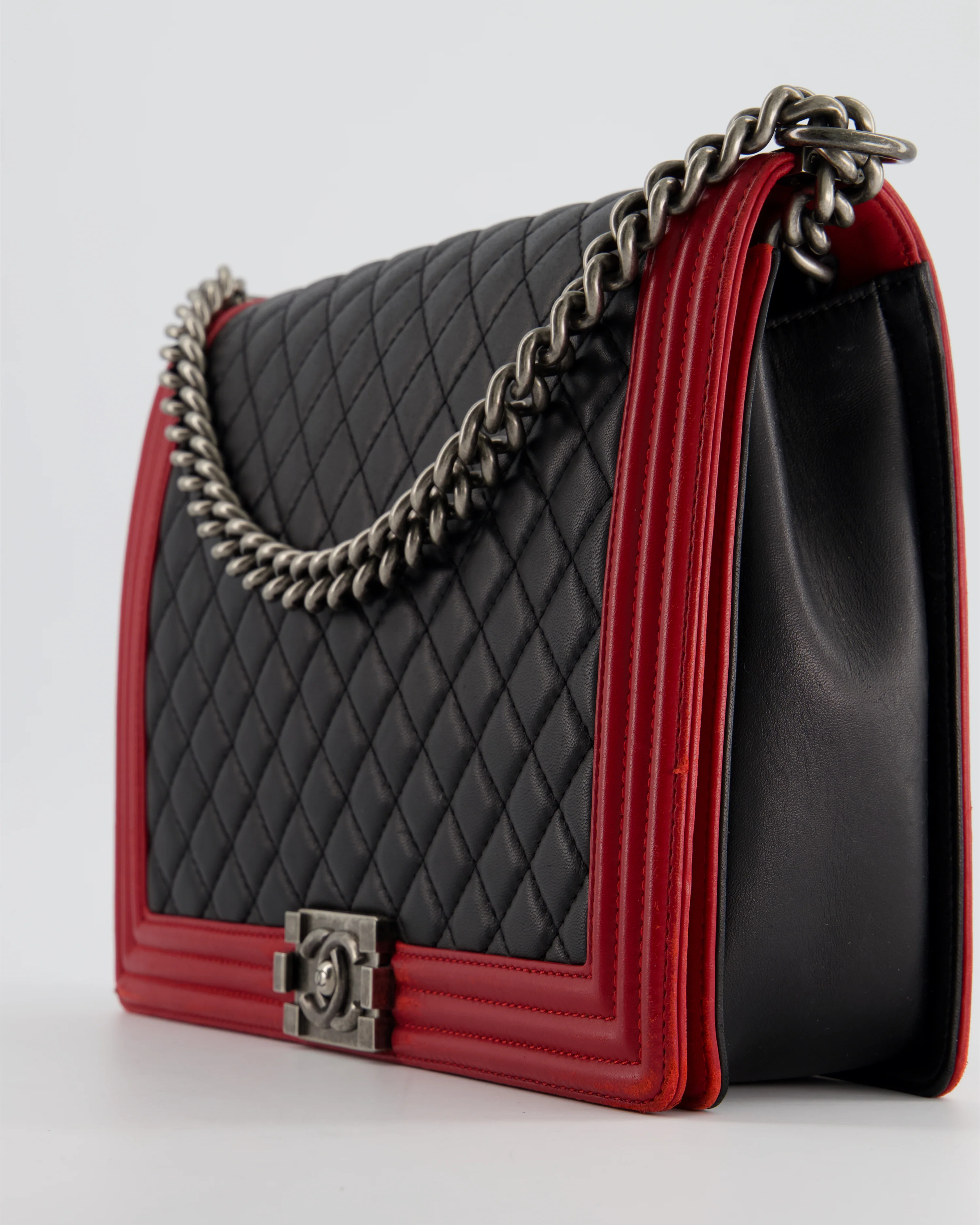 Chanel Black & Red Large Boy Bag in Lambskin Leather with Ruthenium Hardware - Image 14