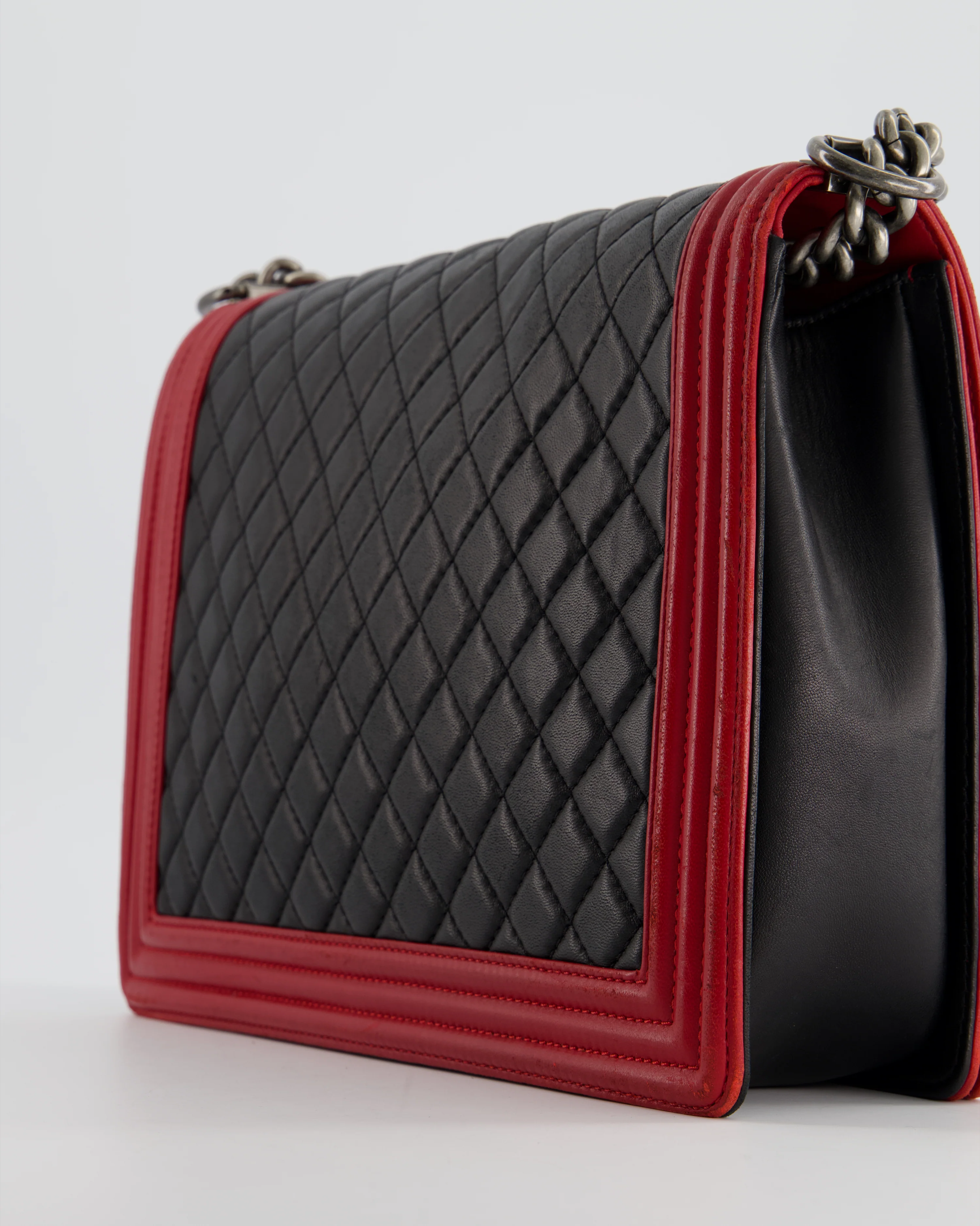 Chanel Black & Red Large Boy Bag in Lambskin Leather with Ruthenium Hardware - Image 16