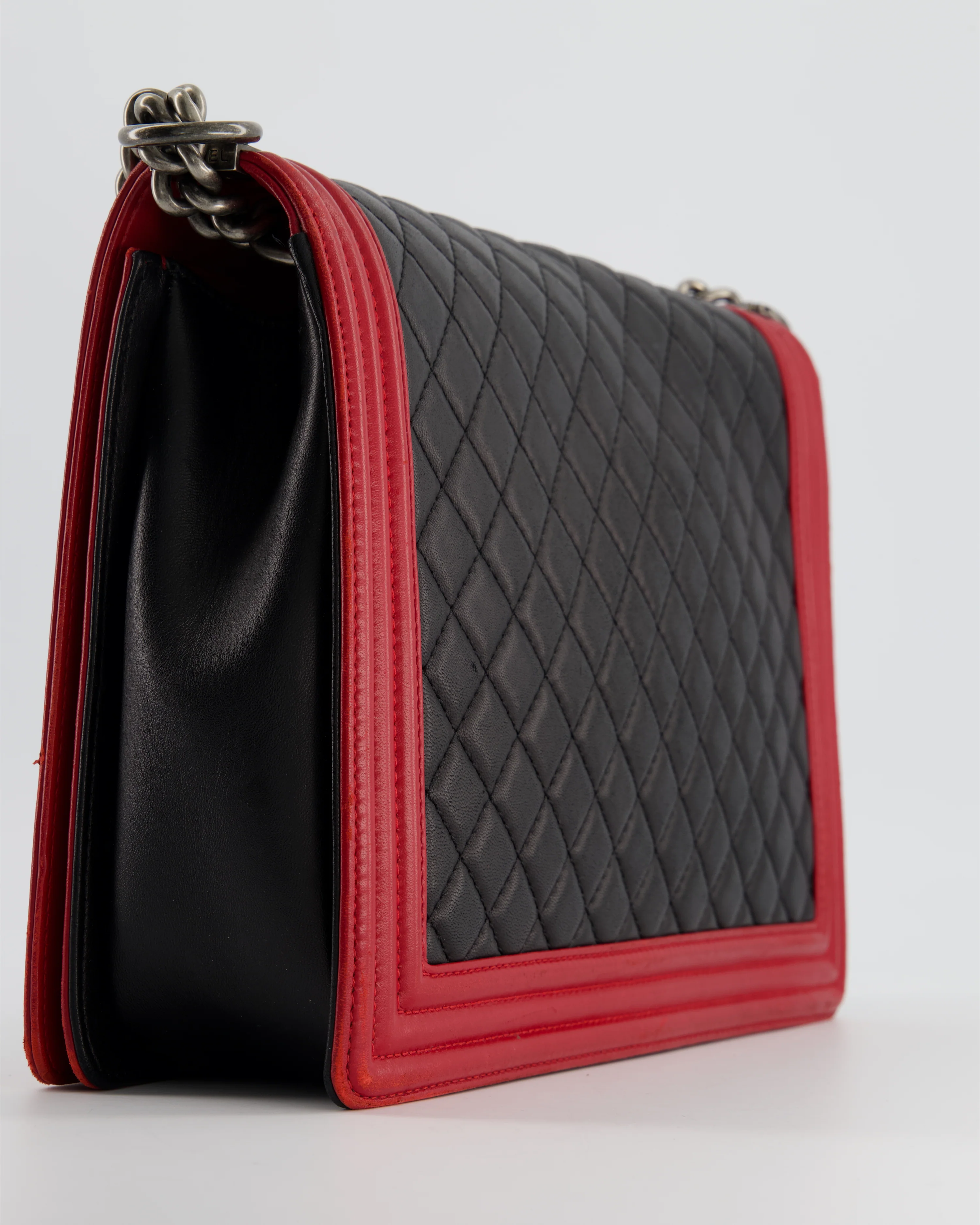 Chanel Black & Red Large Boy Bag in Lambskin Leather with Ruthenium Hardware - Image 18