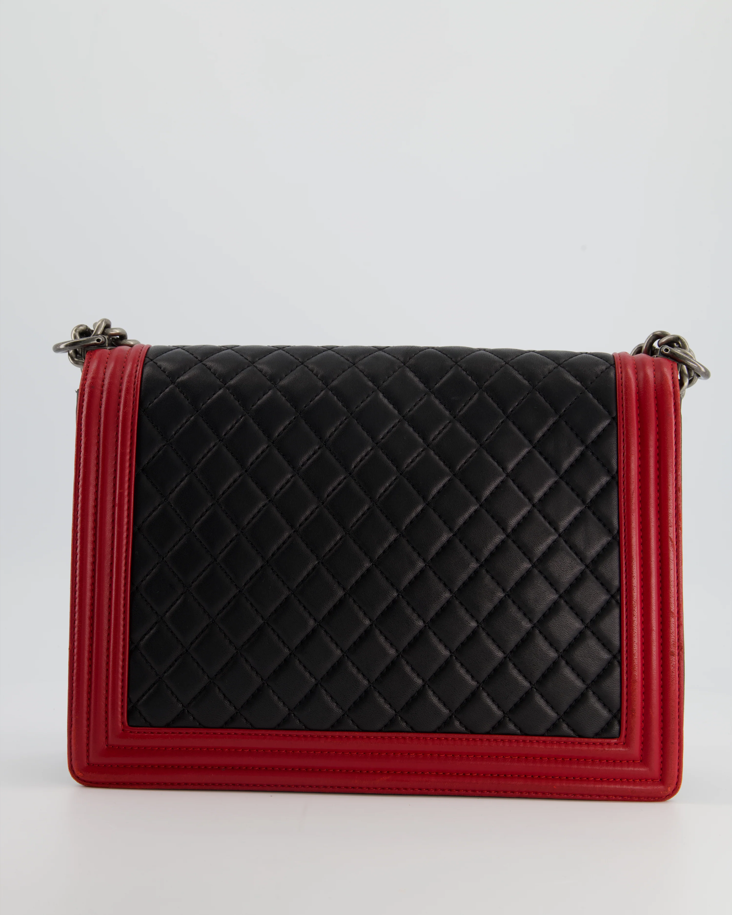 Chanel Black & Red Large Boy Bag in Lambskin Leather with Ruthenium Hardware - Image 19