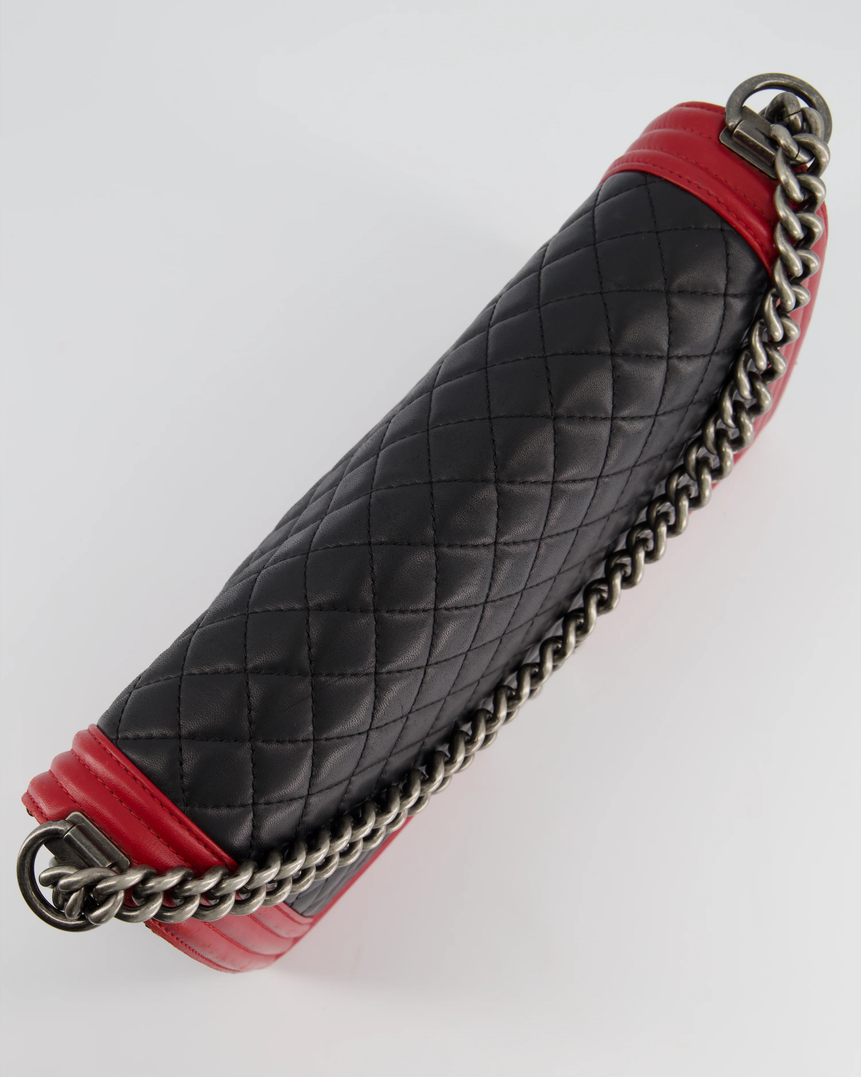 Chanel Black & Red Large Boy Bag in Lambskin Leather with Ruthenium Hardware - Image 22