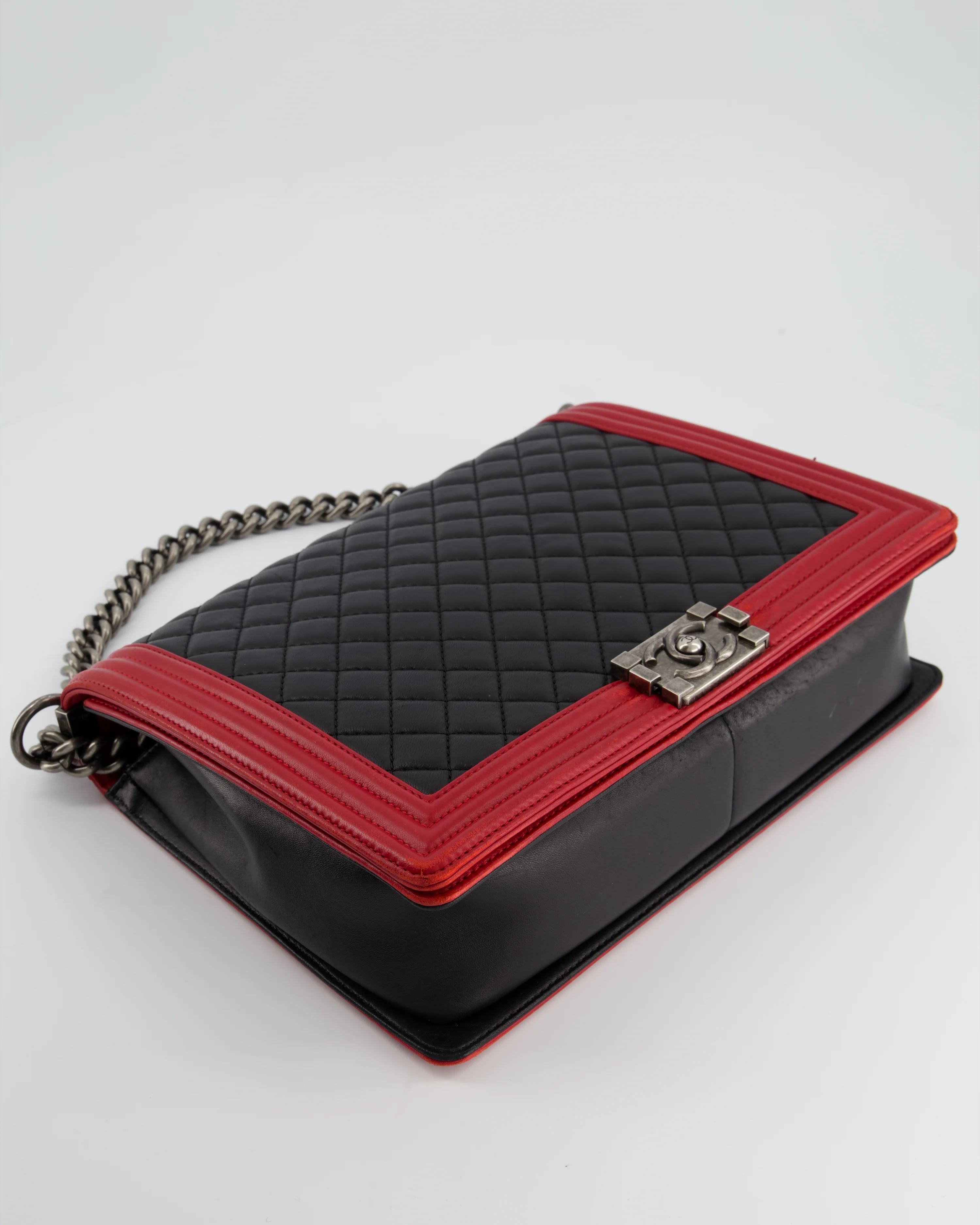 Chanel Black & Red Large Boy Bag in Lambskin Leather with Ruthenium Hardware - Image 23