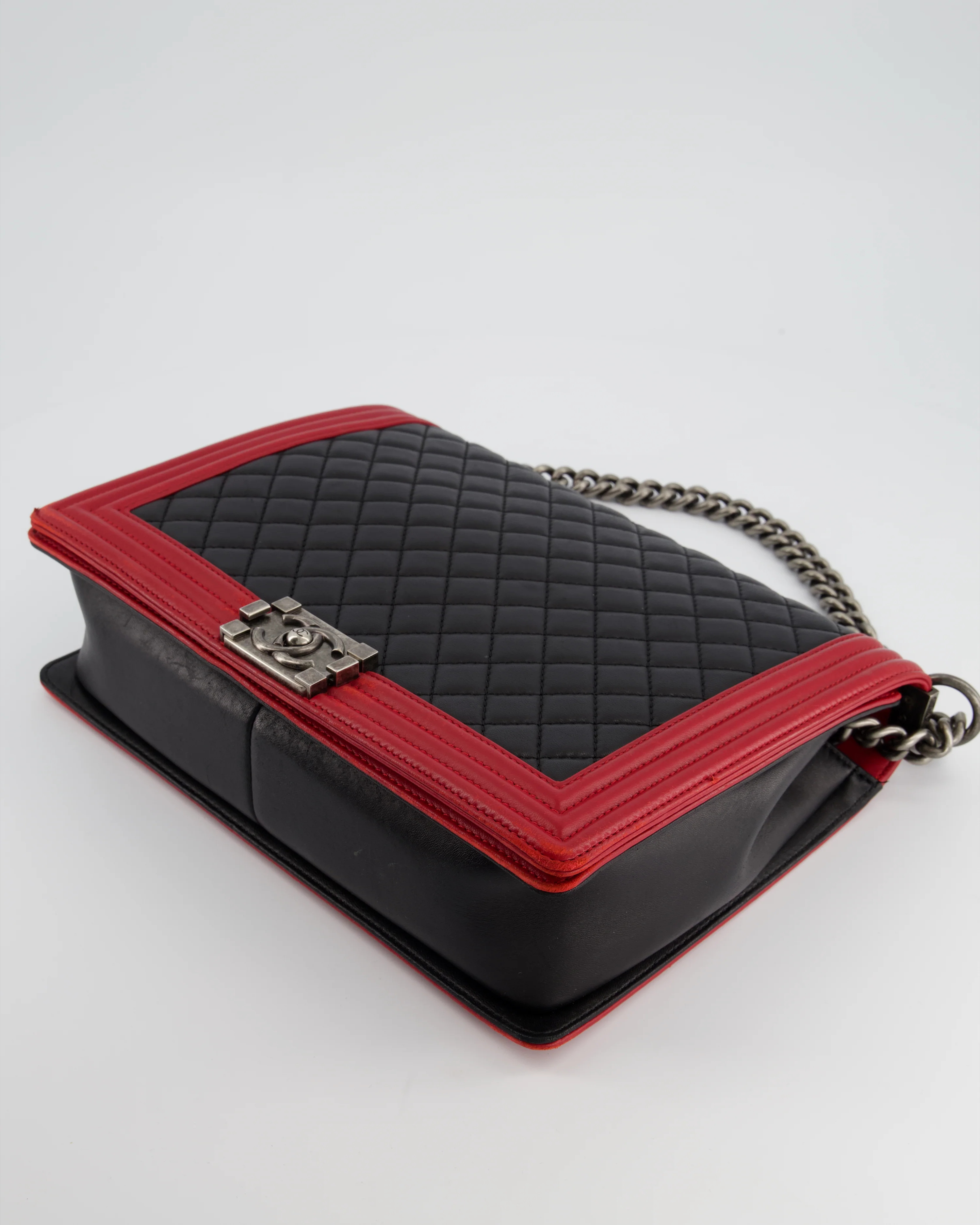 Chanel Black & Red Large Boy Bag in Lambskin Leather with Ruthenium Hardware - Image 24
