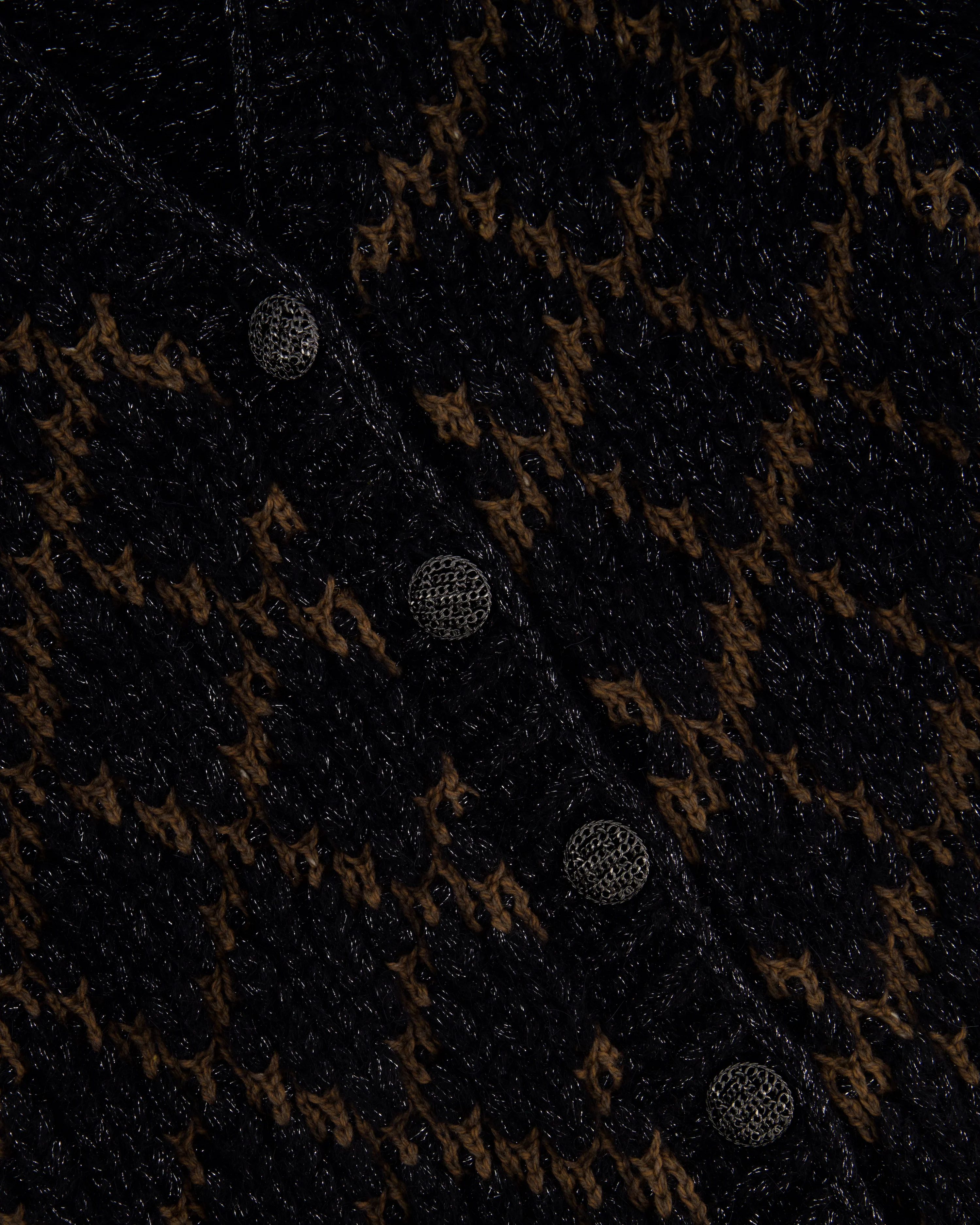 Chanel 15 F/W Black and Brown Quilted Mohair Cardigan with Silver Threads and Black Chain Button Details Size FR 34 (UK 6) - Image 6