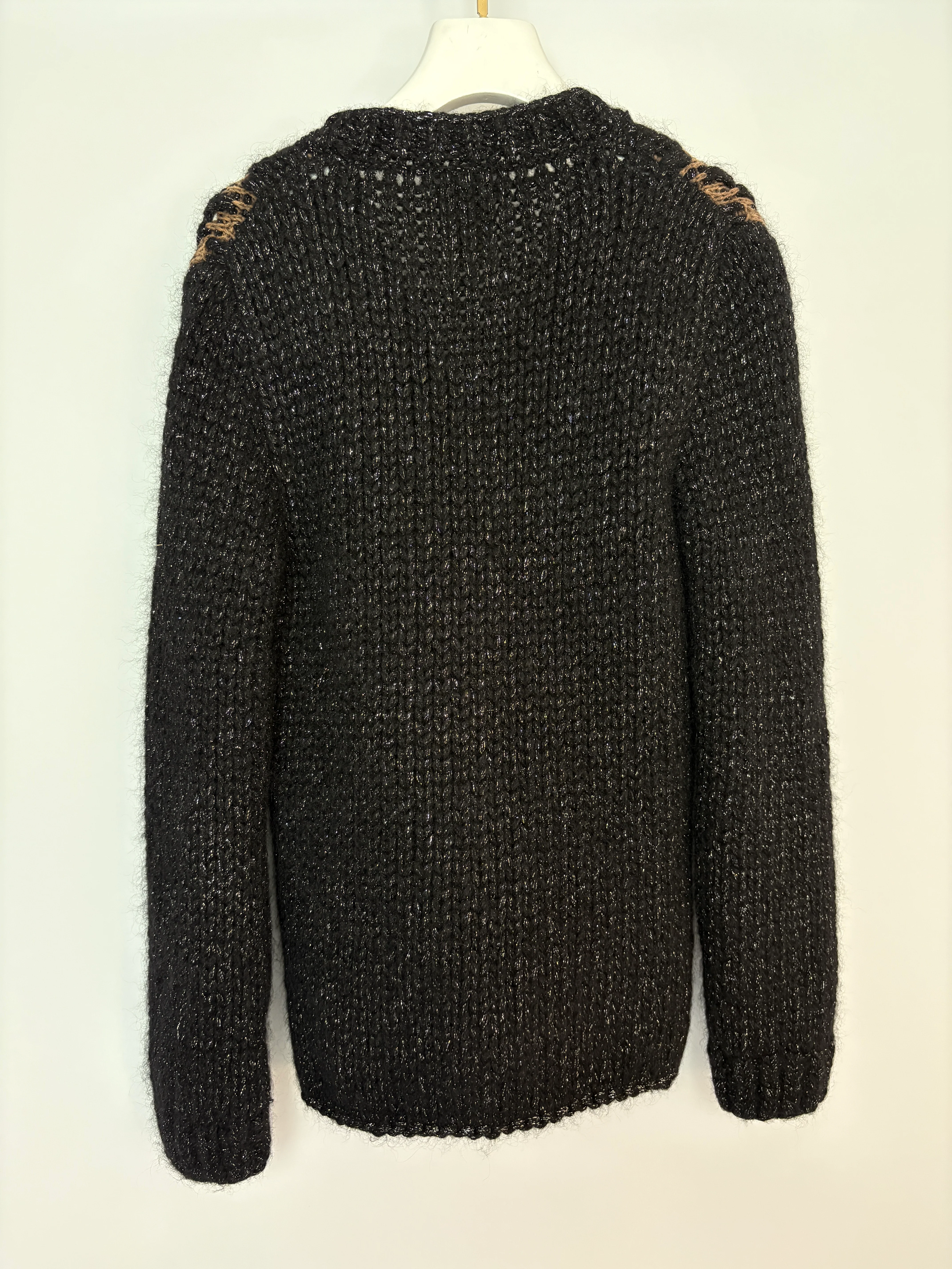 Chanel 15 F/W Black and Brown Quilted Mohair Cardigan with Silver Threads and Black Chain Button Details Size FR 34 (UK 6) - Image 9