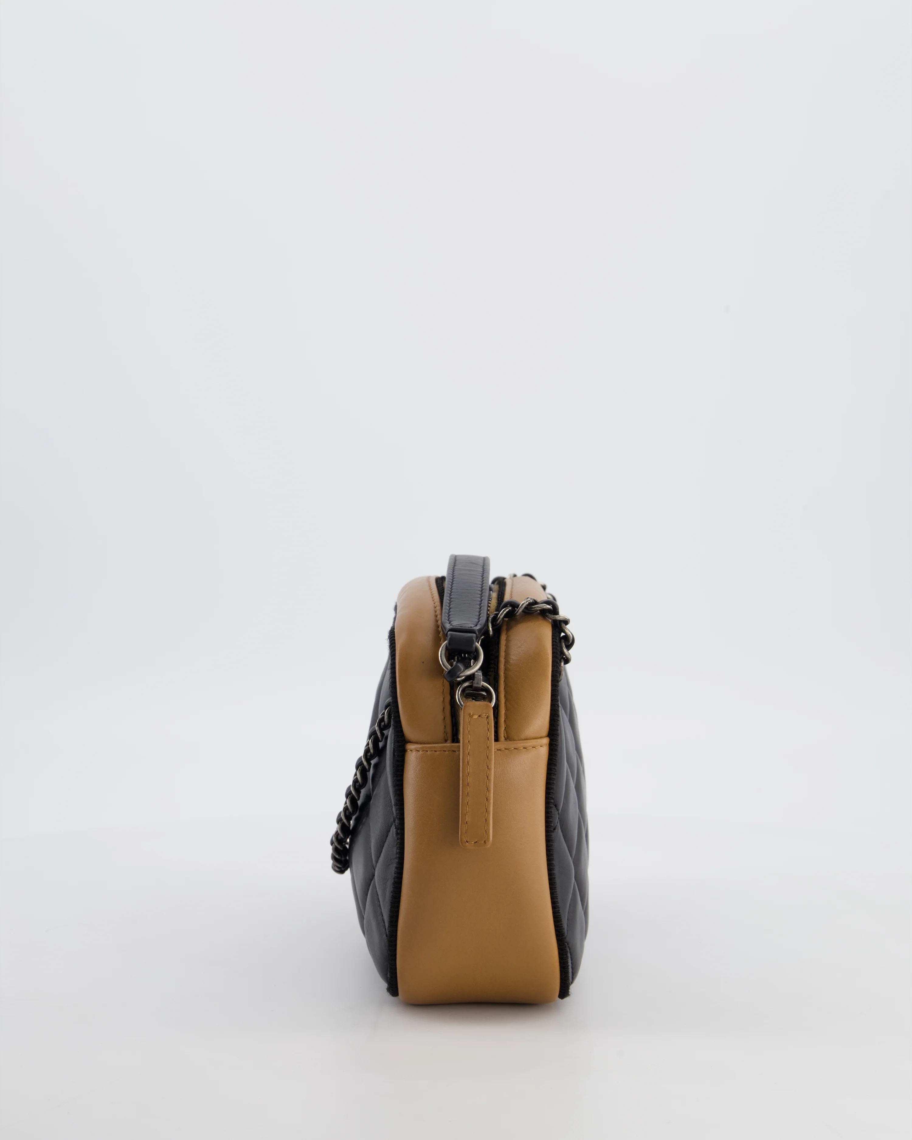 Chanel Black and Brown Two-Tone Quilted Camera Bag in Quilted Lambskin Leather with Ruthenium Hardware - Image 11