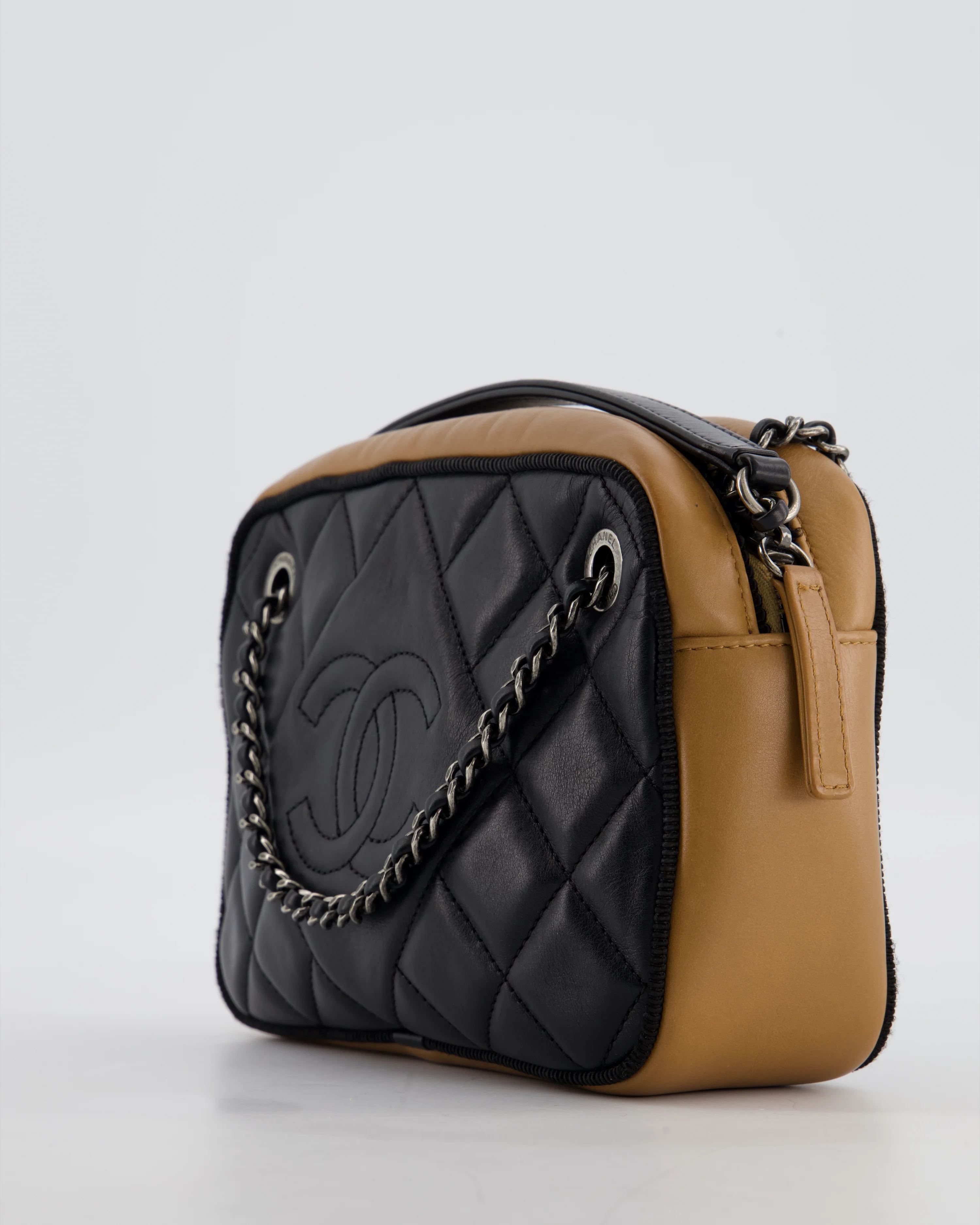 Chanel Black and Brown Two-Tone Quilted Camera Bag in Quilted Lambskin Leather with Ruthenium Hardware - Image 14
