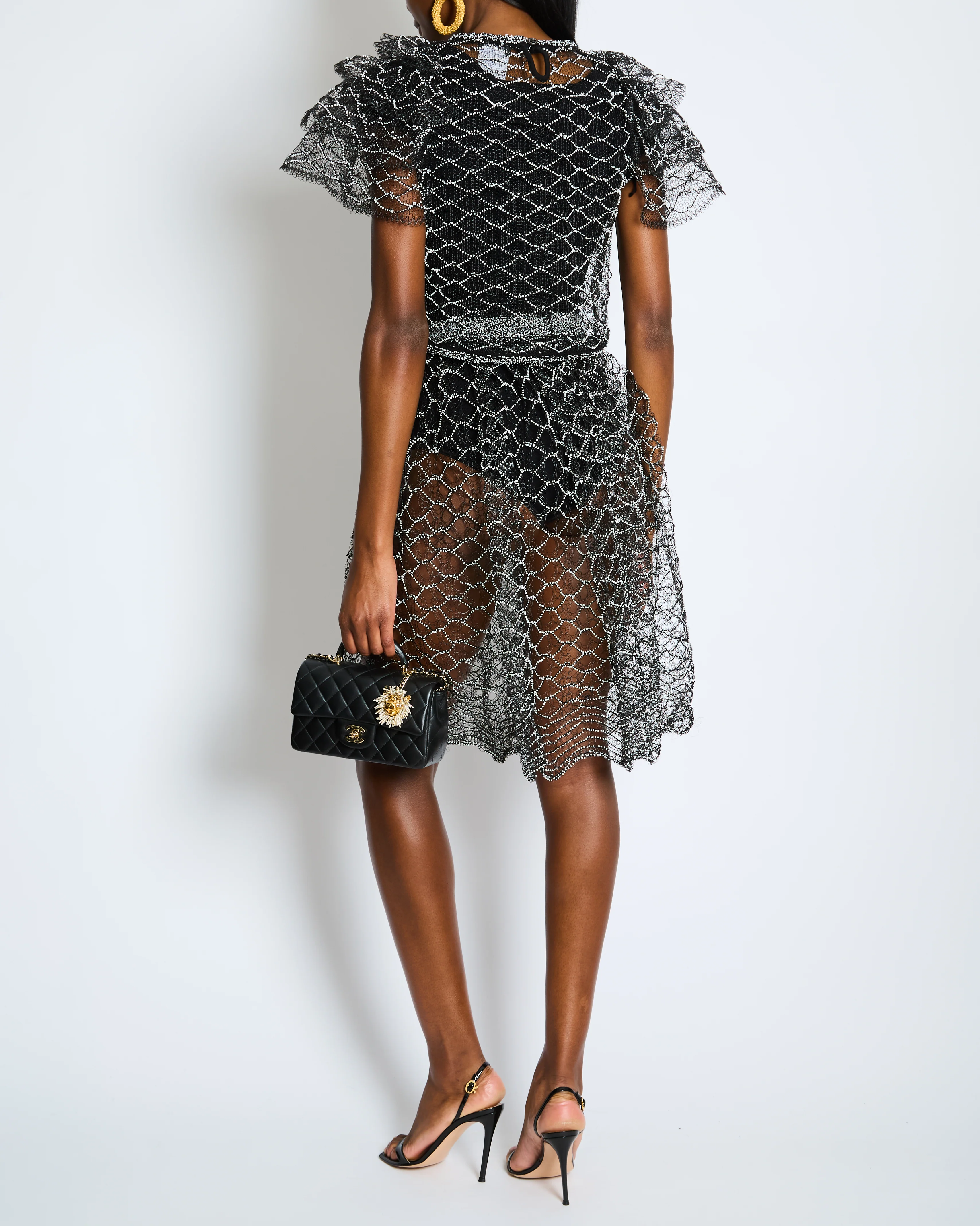 Chanel Spring 2018 Black and Pearl Metallic Caged Top and Skirt Set Size FR 34 (UK 6) - Image 2