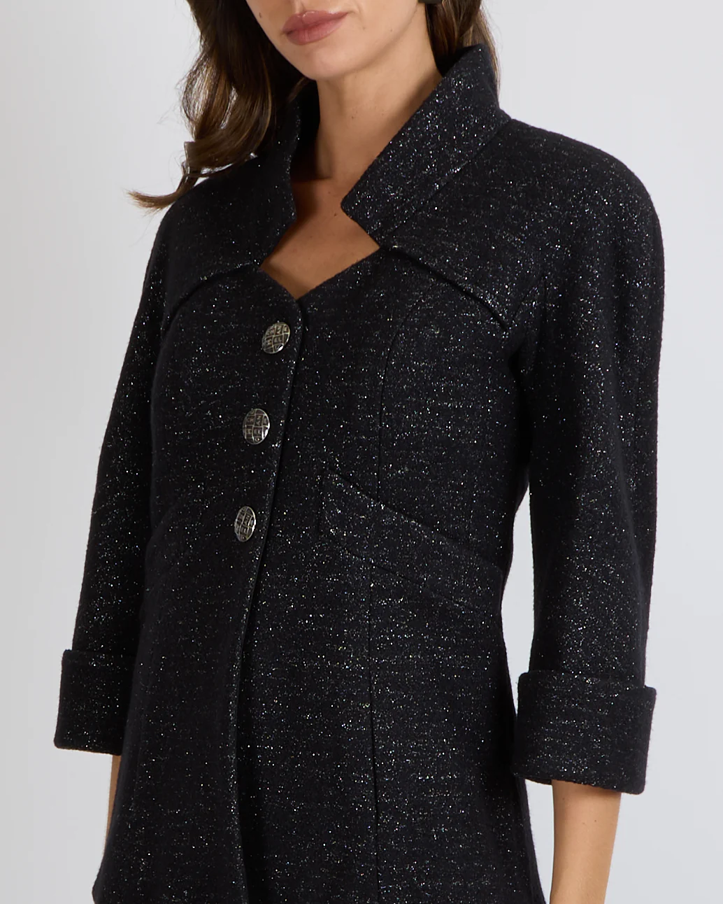 Chanel Metiers d'Art 2018 Black and Silver Wool Jacket with Logo Buttons Size FR 36 (UK 8) - Image 5