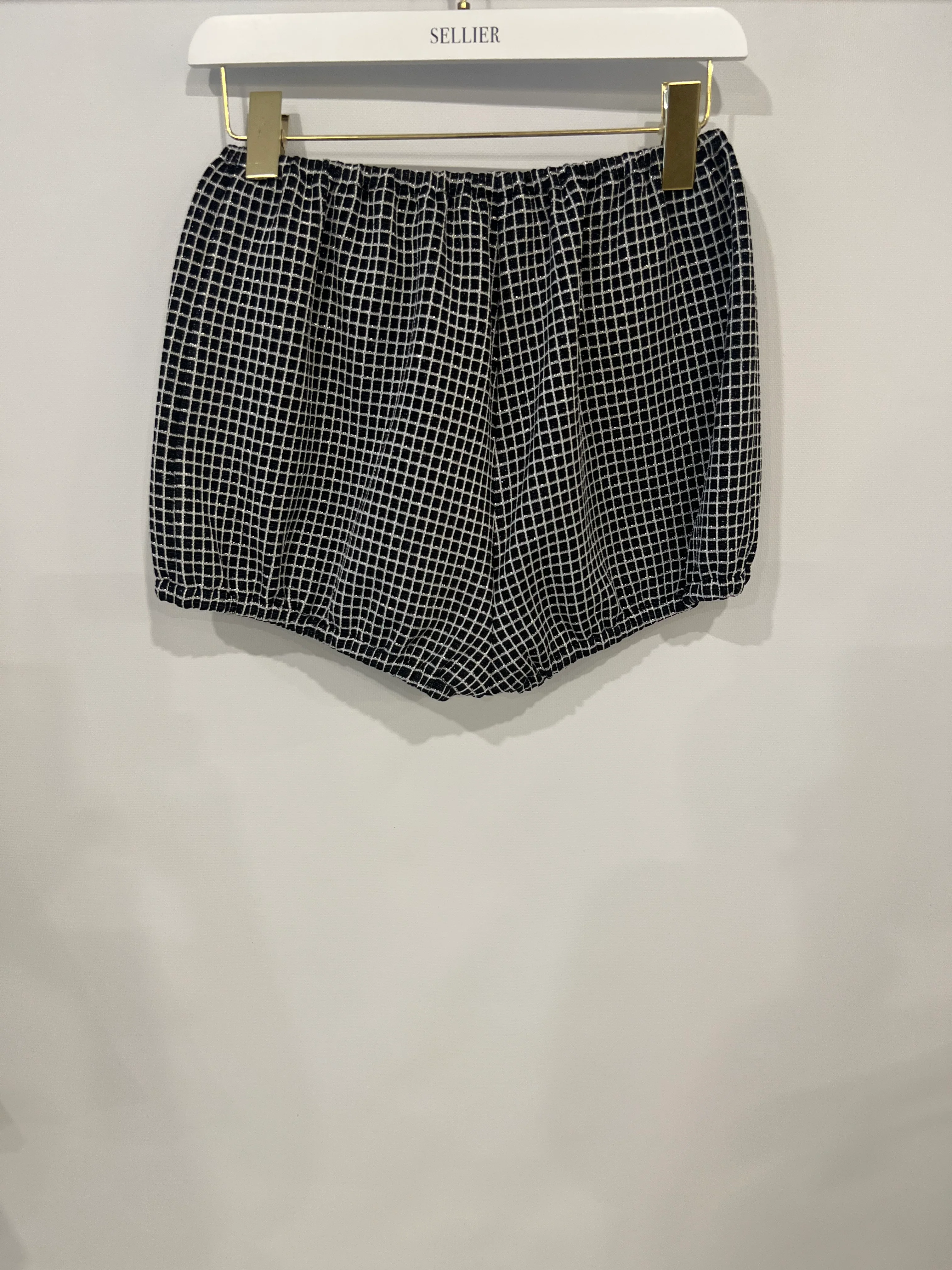 Chanel Black and White Checkered Micro Shorts with Silver Metallic Details and Silver CC Logo Buttons Size FR 36 (UK 8) - Image 11