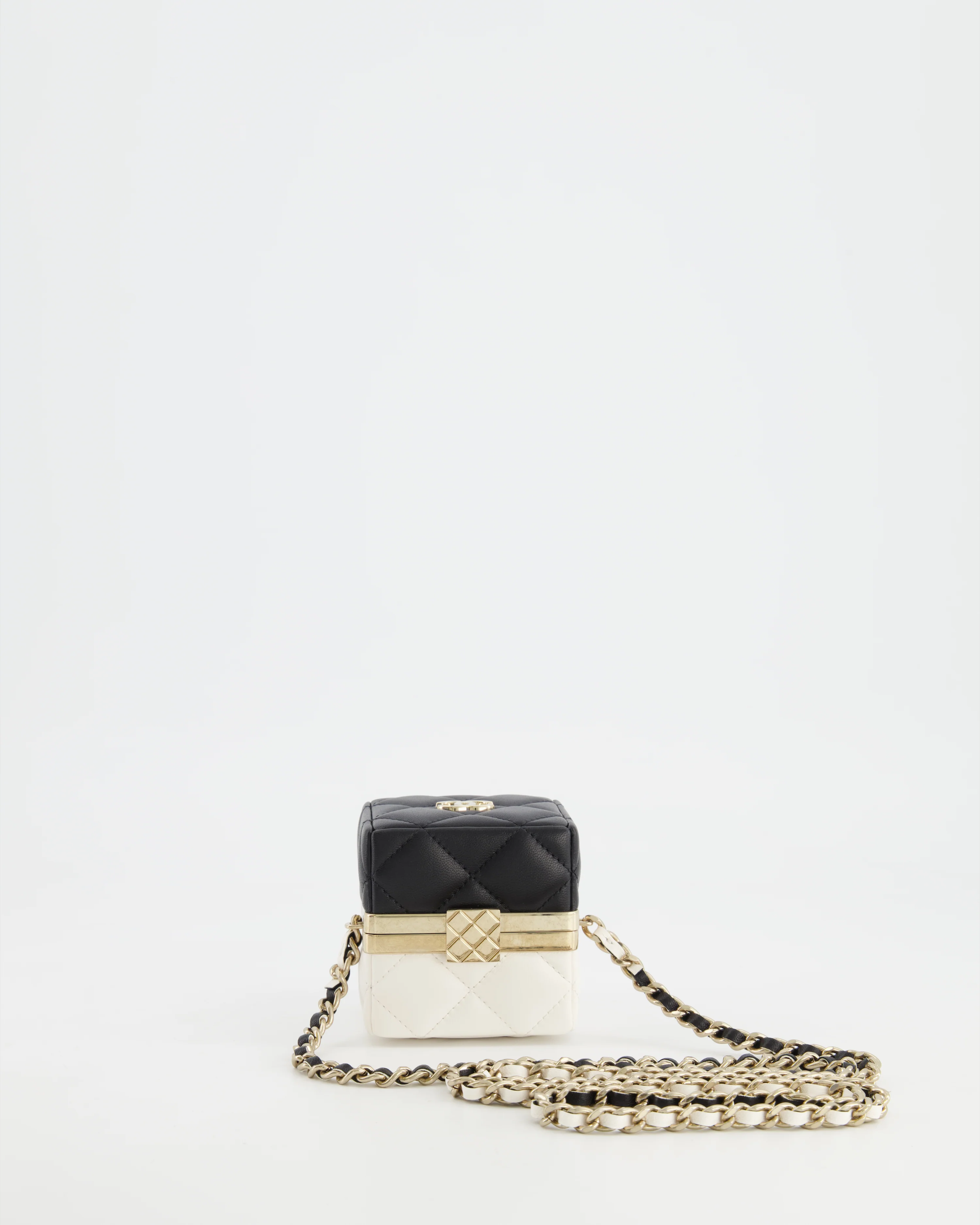 Chanel Black and White Micro Box Square Bag with Gold Hardware - Image 6