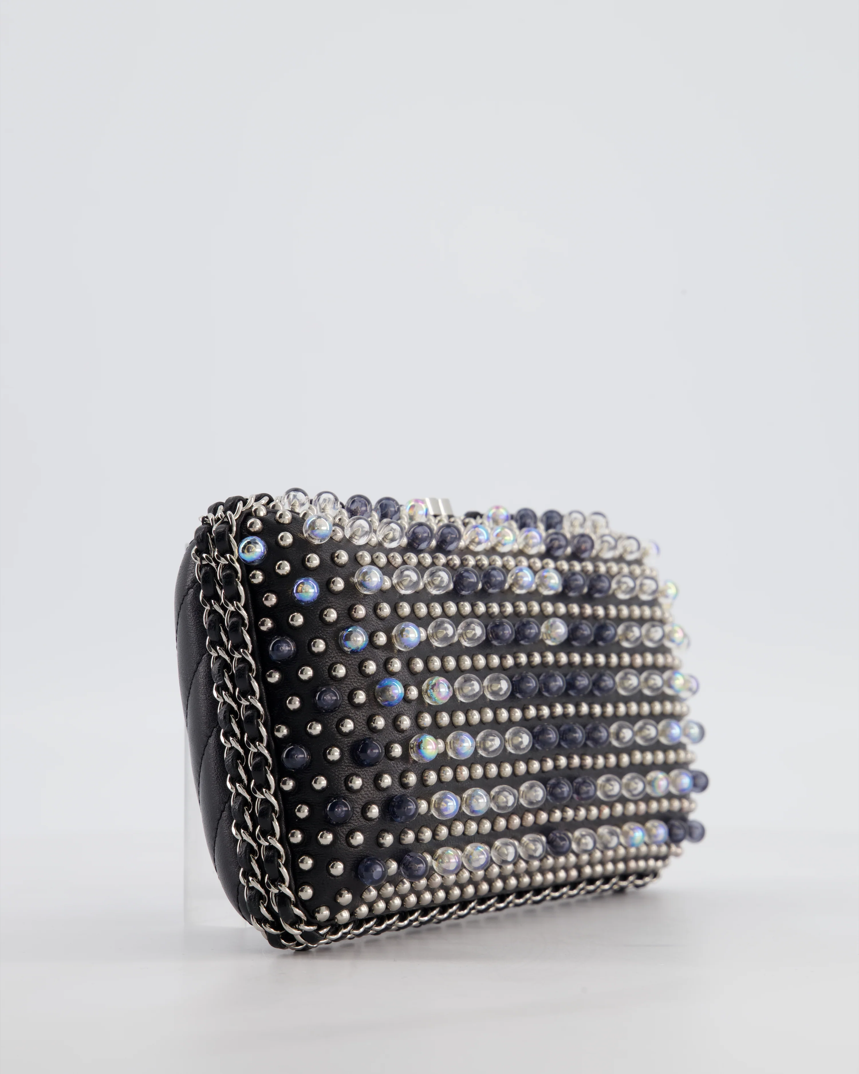 Chanel Black Beaded Clutch Bag with Chain Detailing and Long Shoulder Strap - Image 11