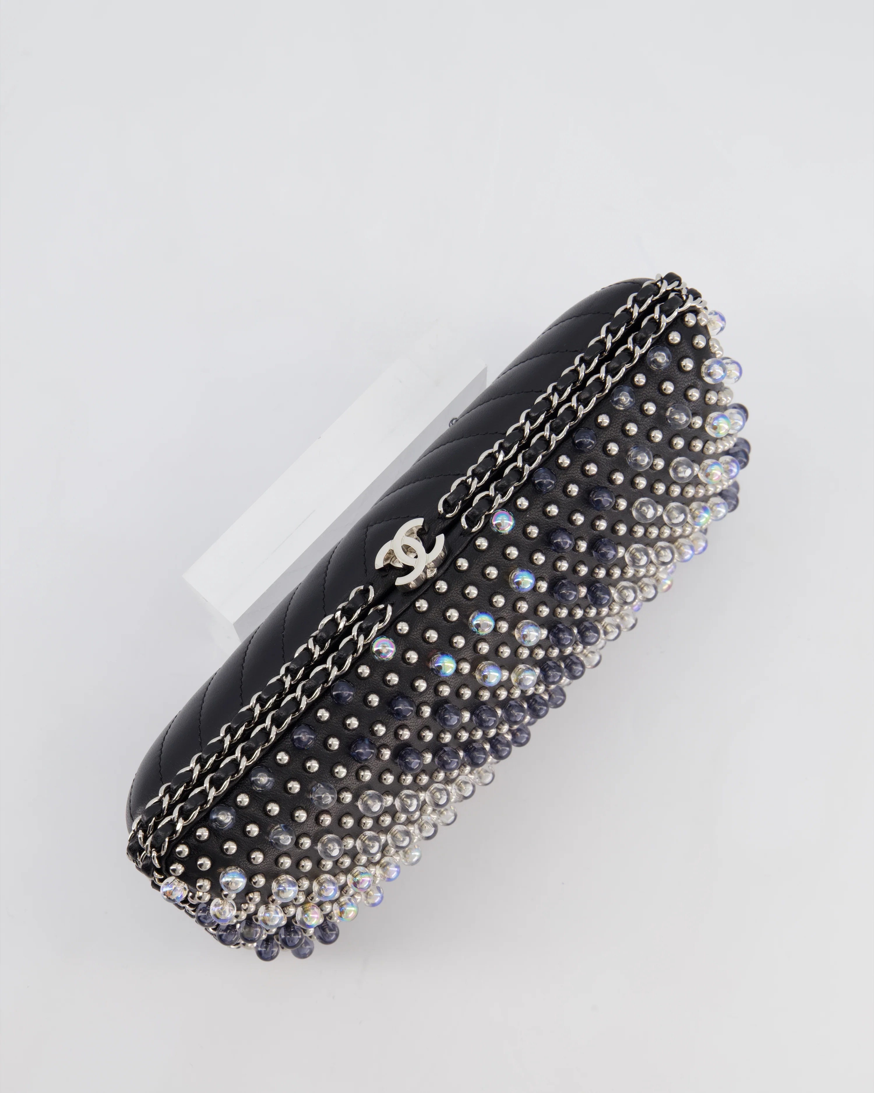 Chanel Black Beaded Clutch Bag with Chain Detailing and Long Shoulder Strap - Image 16