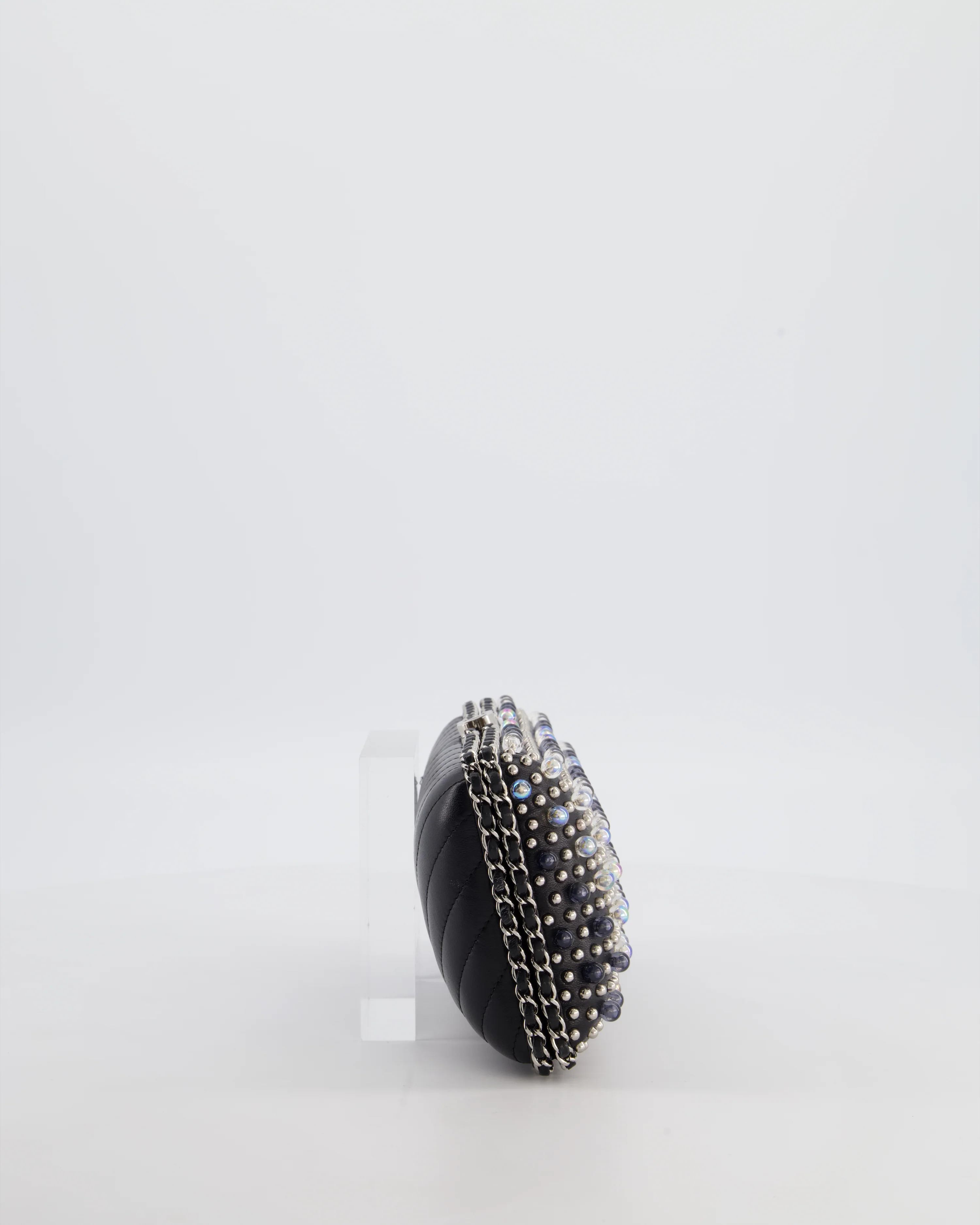 Chanel Black Beaded Clutch Bag with Chain Detailing and Long Shoulder Strap - Image 5