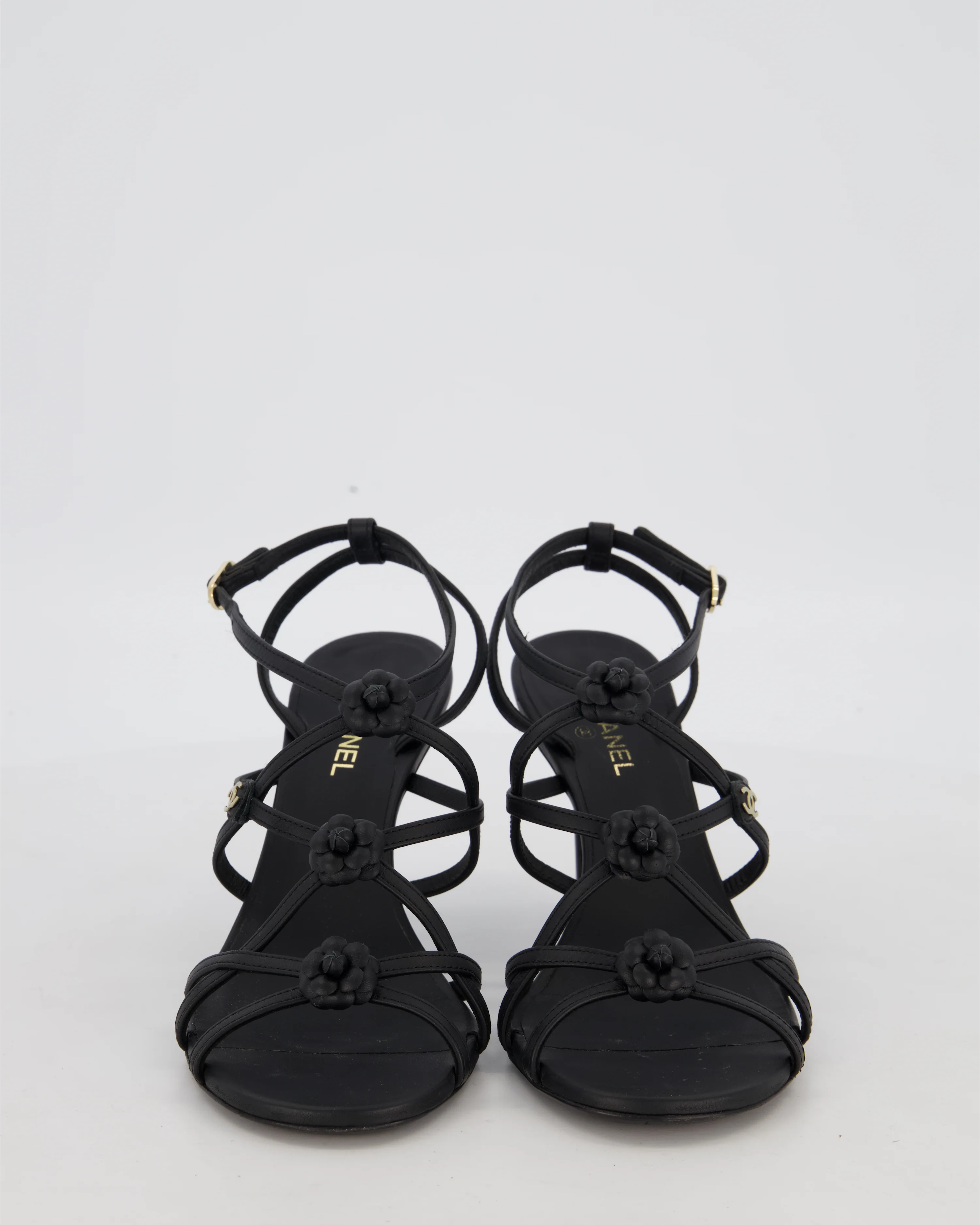 Chanel Black Caged Camellia CC Heels Size EU 37.5C - Image 4