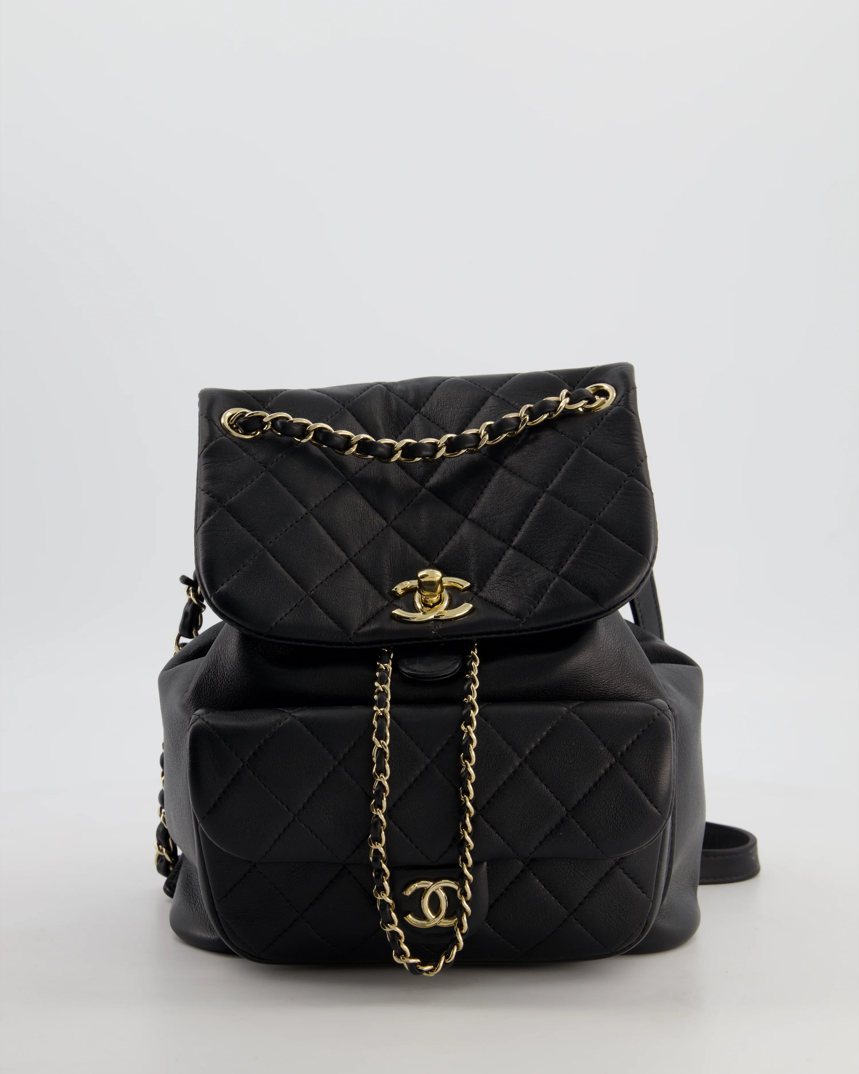 Chanel Black Calfskin Quilted Leather Backpack with Champagne Gold Hardware