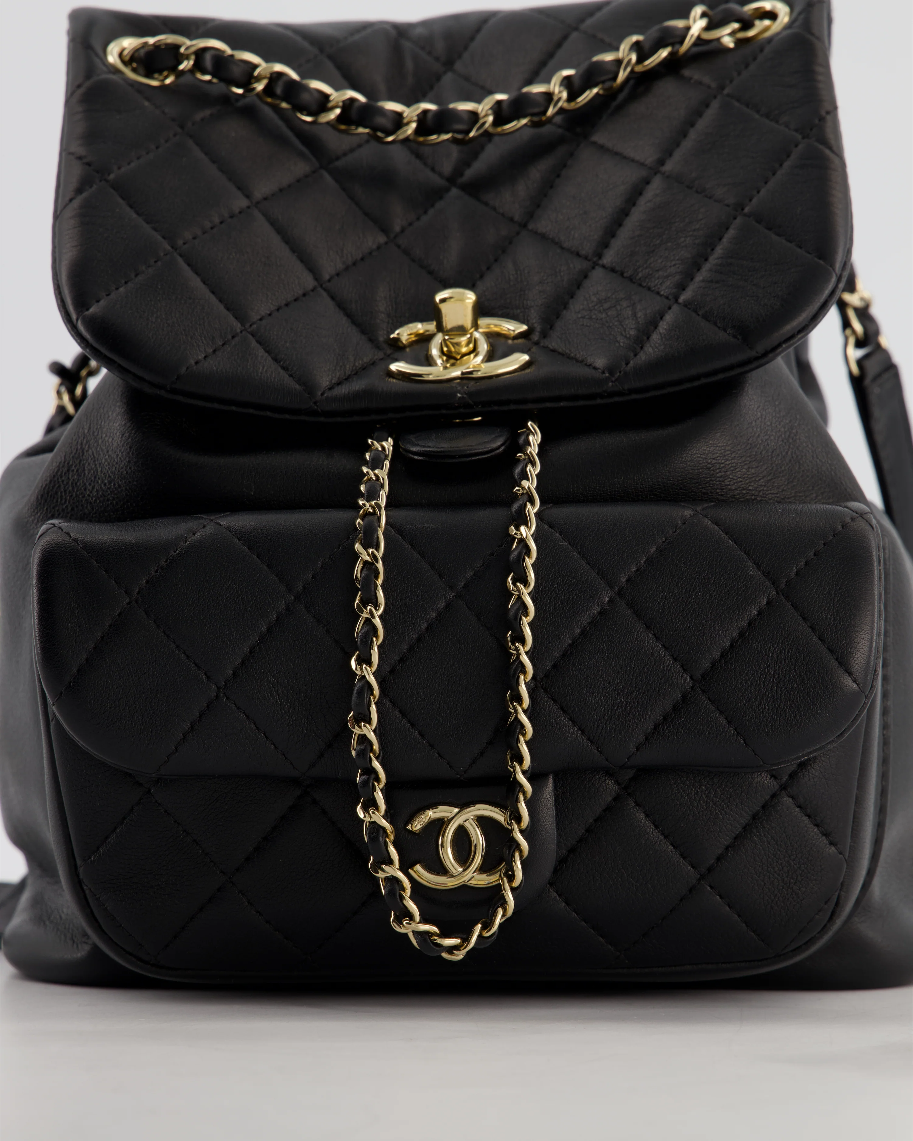 Chanel Black Calfskin Quilted Leather Backpack with Champagne Gold Hardware - Image 13