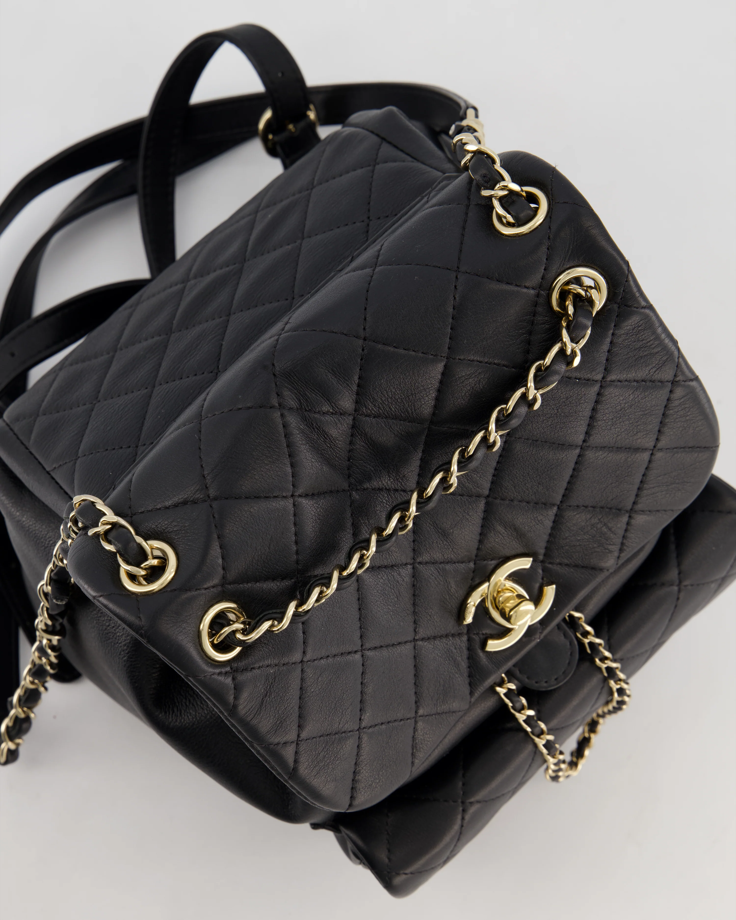 Chanel Black Calfskin Quilted Leather Backpack with Champagne Gold Hardware - Image 14