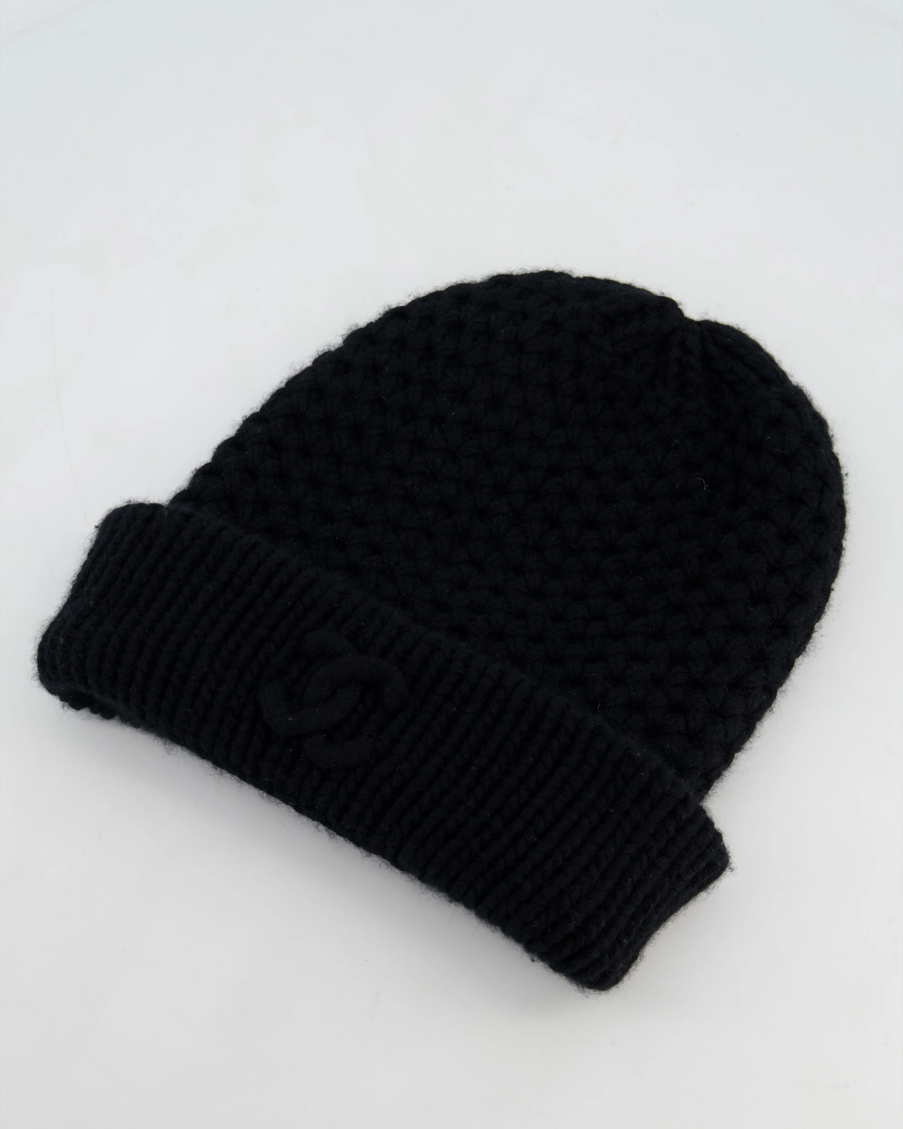 Chanel Black Cashmere Beanie Hat with CC Logo OS - Image 3