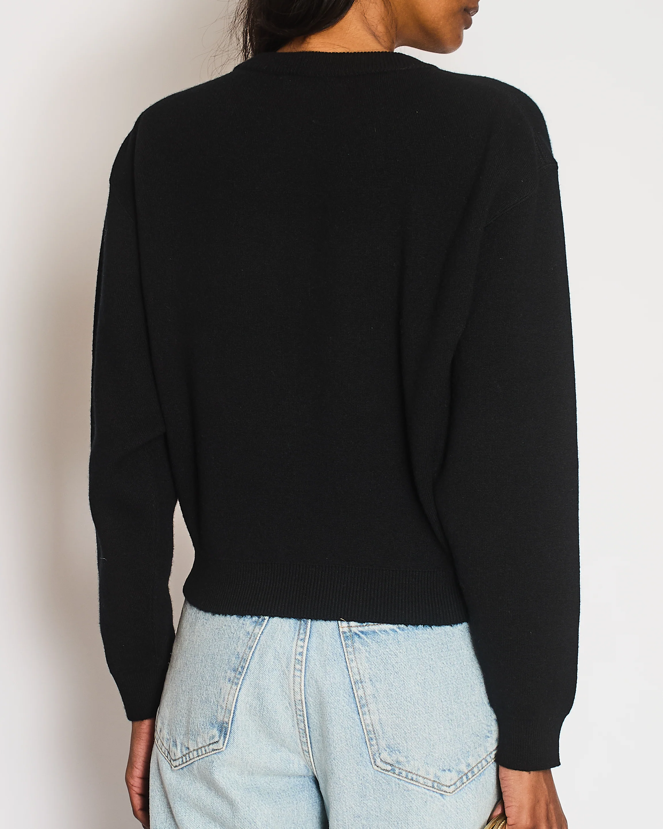 Chanel Black Cashmere Coco Sweater with Coco Chanel Embroidery and Tweed and Velours CC Logo and Camellia Appliques Size FR 36 (UK 8) - Image 2