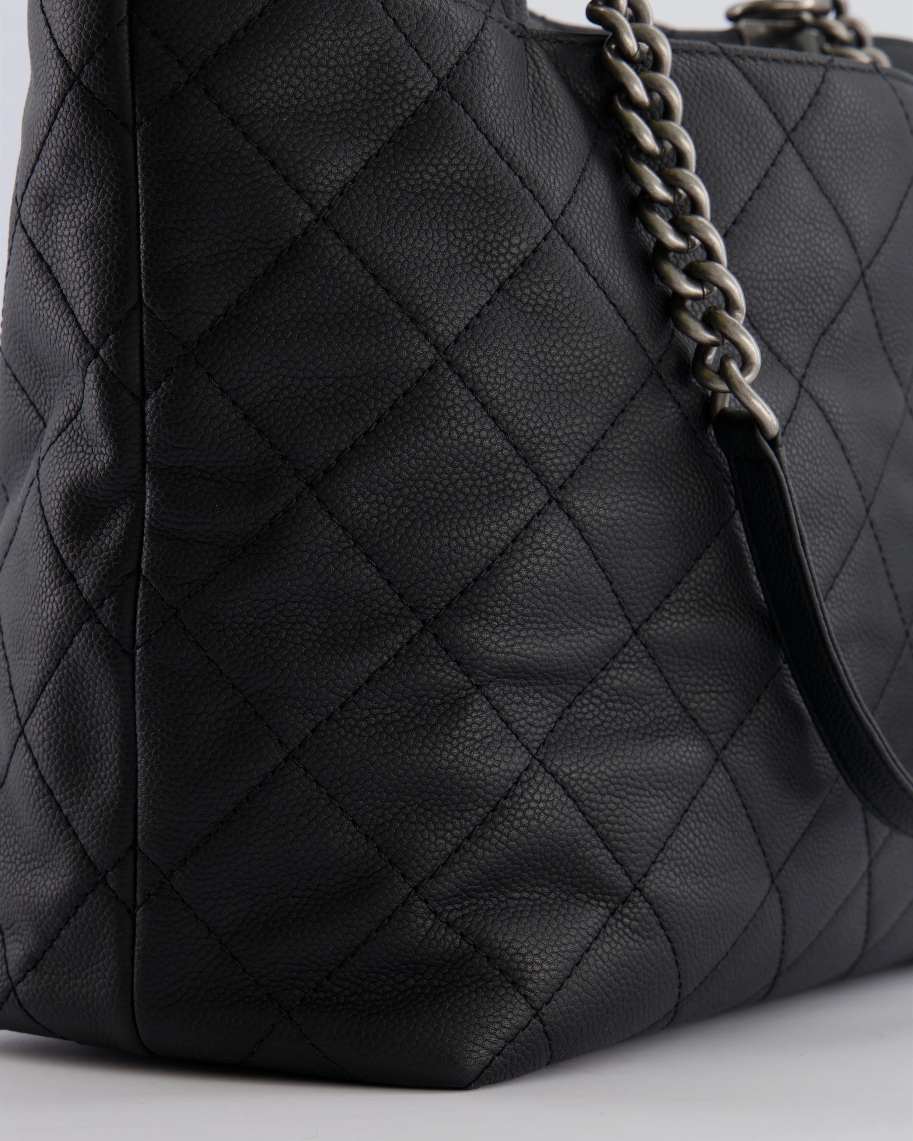 Chanel Black Caviar Leather Shopping Tote Bag with Ruthenium Hardware - Image 13