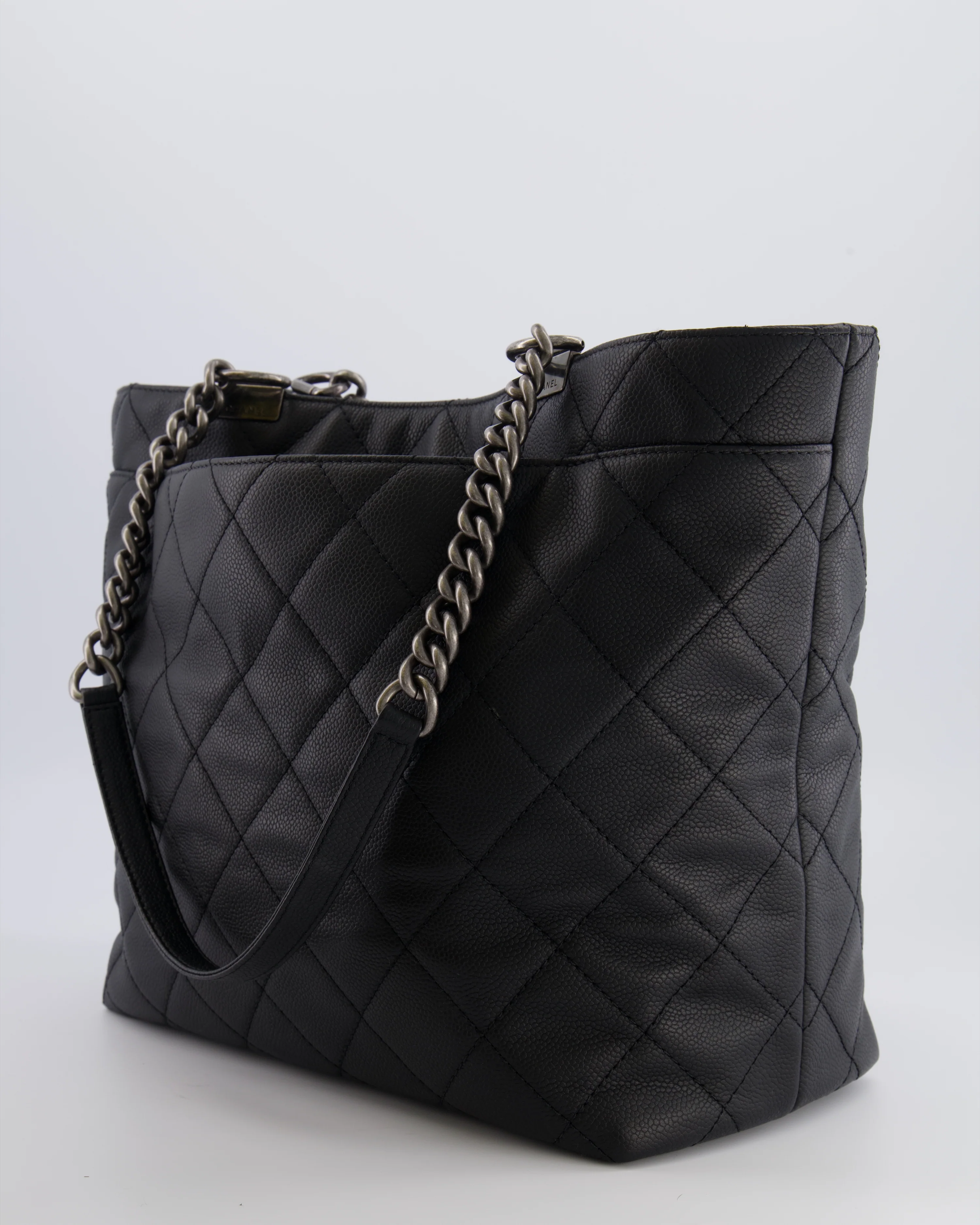 Chanel Black Caviar Leather Shopping Tote Bag with Ruthenium Hardware - Image 8