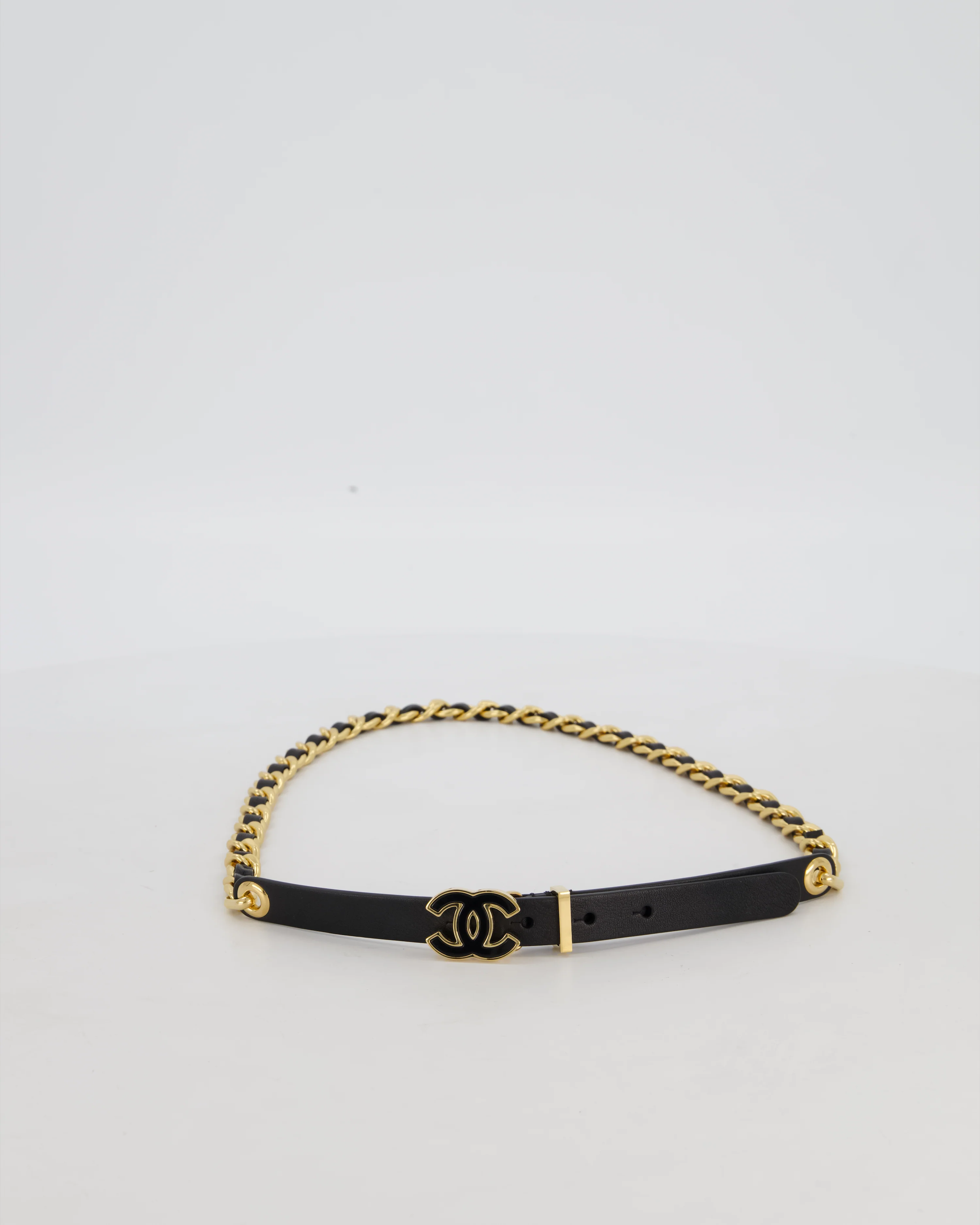 Chanel Black CC Leather Weaved Chain Belt Size 80cm