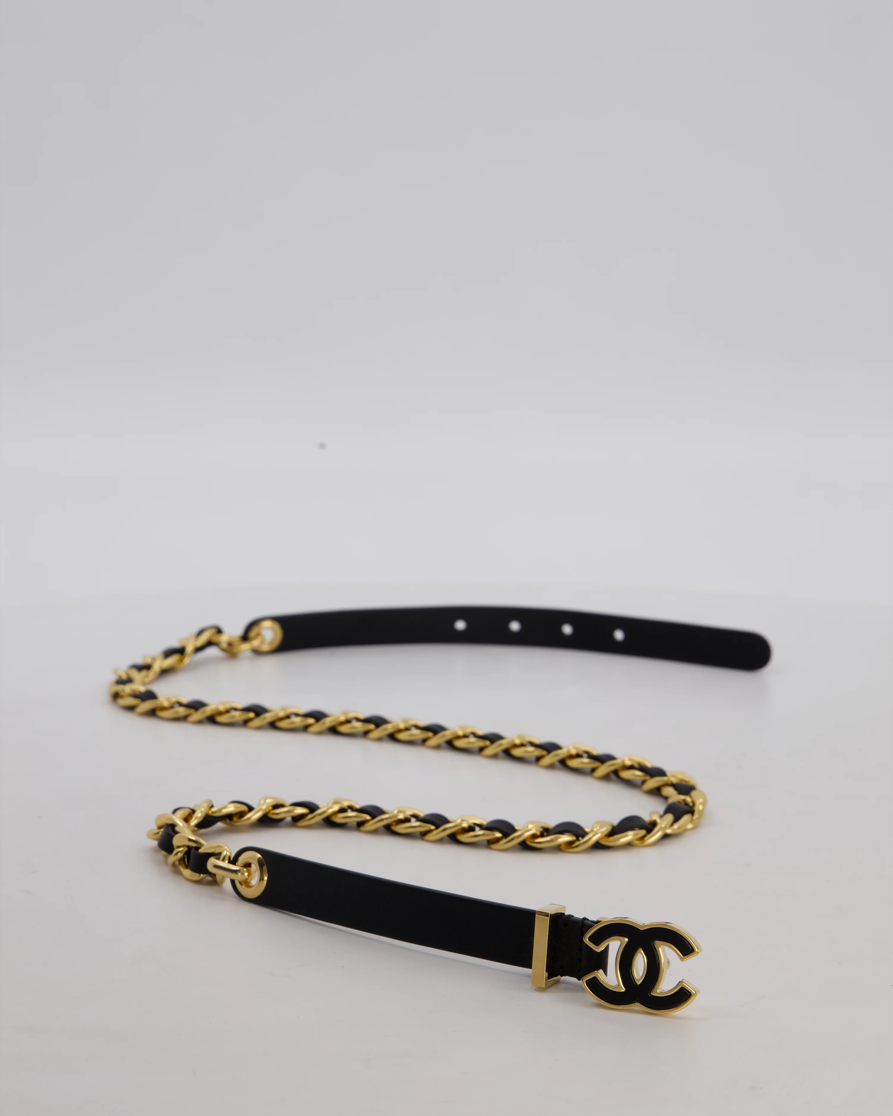 Chanel Black CC Leather Weaved Chain Belt Size 80cm - Image 3