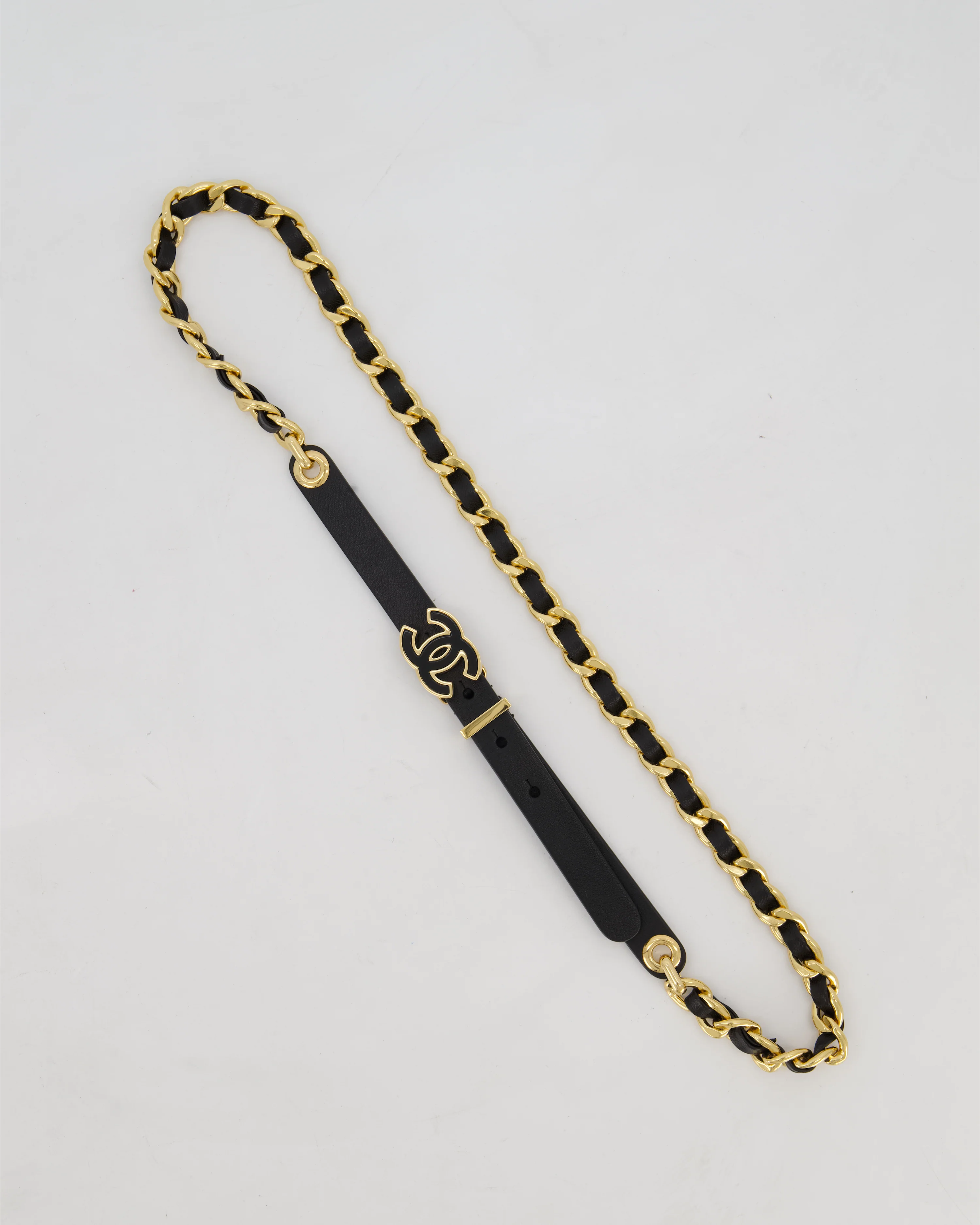 Chanel Black CC Leather Weaved Chain Belt Size 80cm - Image 4