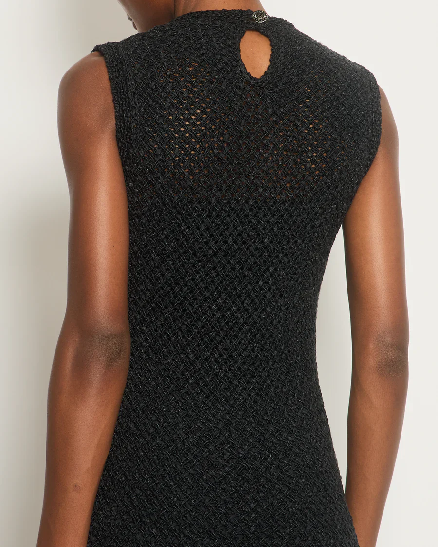 Chanel Black Crochet Mini Sleeveless Dress with CC Logo Button Detailing Size FR 38 (UK 10) - Image 13