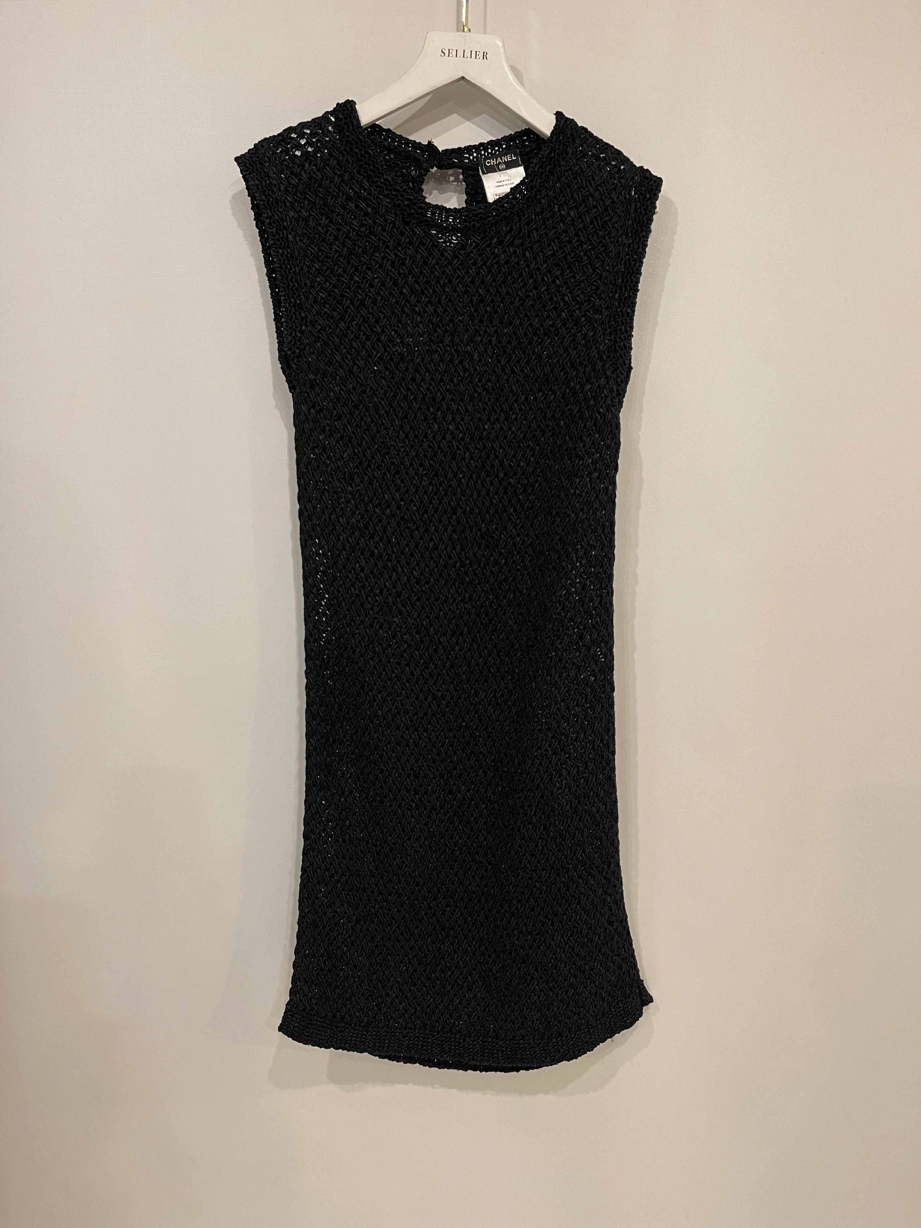 Chanel Black Crochet Mini Sleeveless Dress with CC Logo Button Detailing Size FR 38 (UK 10) - Image 4