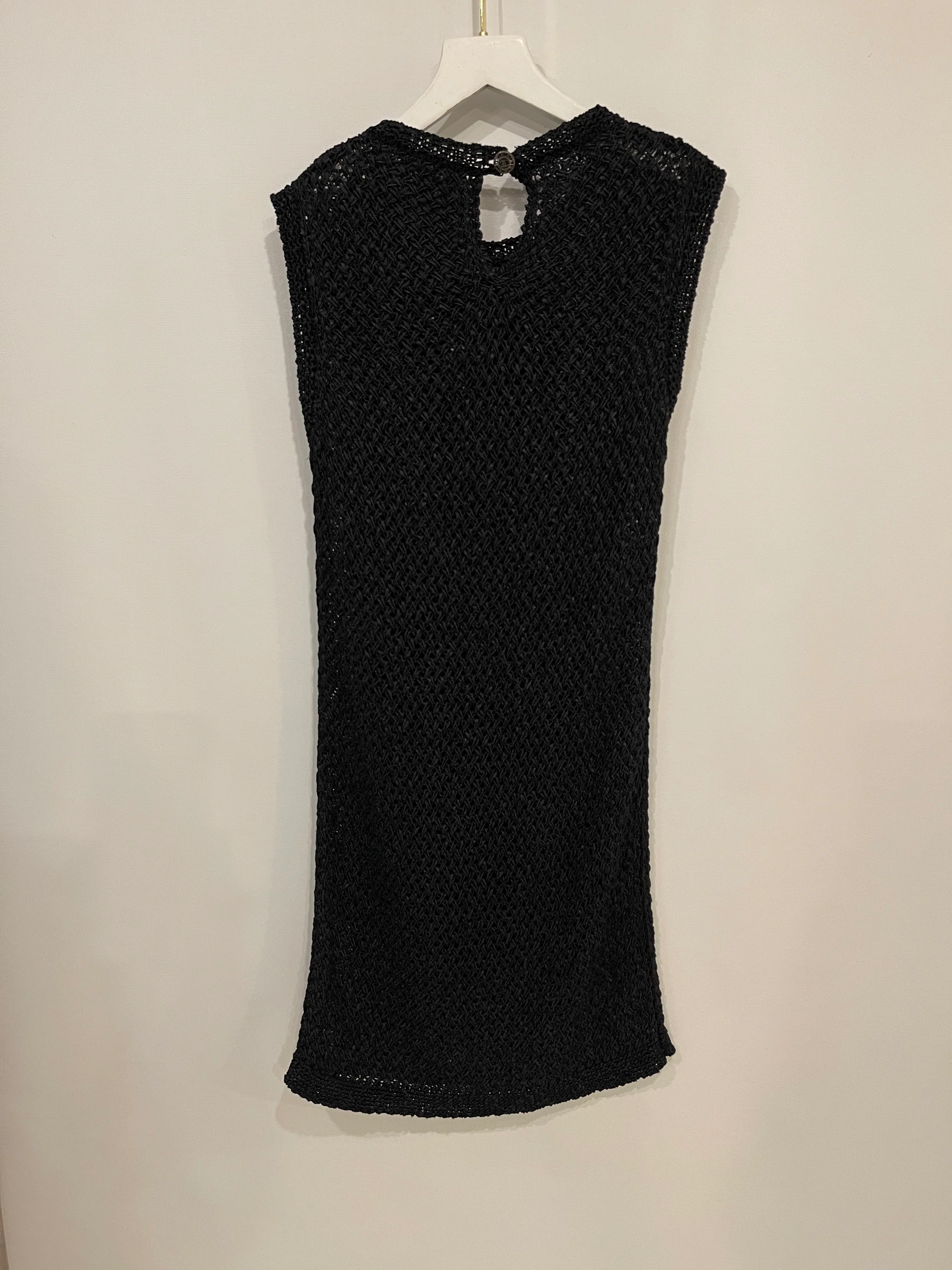 Chanel Black Crochet Mini Sleeveless Dress with CC Logo Button Detailing Size FR 38 (UK 10) - Image 5