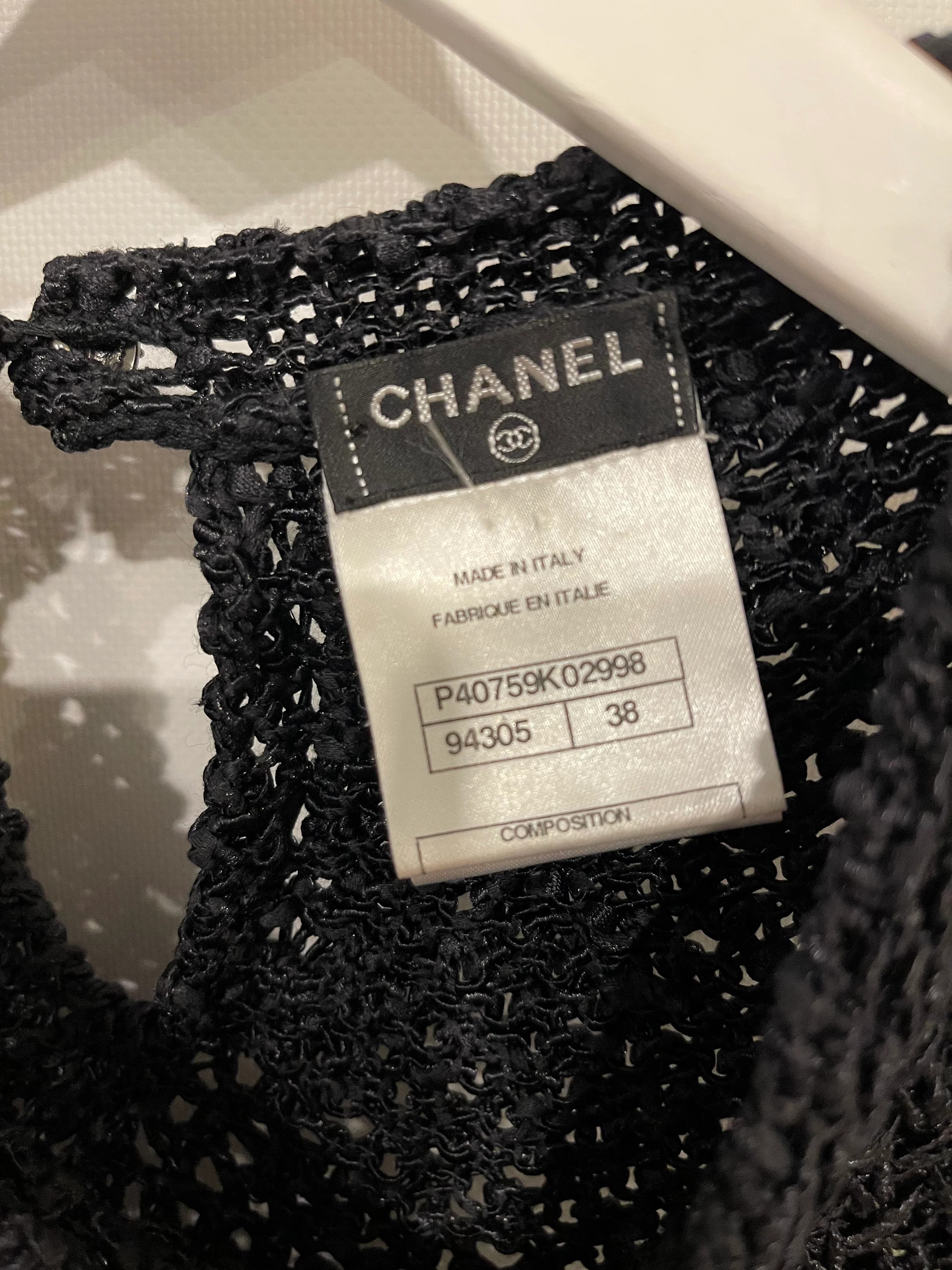 Chanel Black Crochet Mini Sleeveless Dress with CC Logo Button Detailing Size FR 38 (UK 10) - Image 7