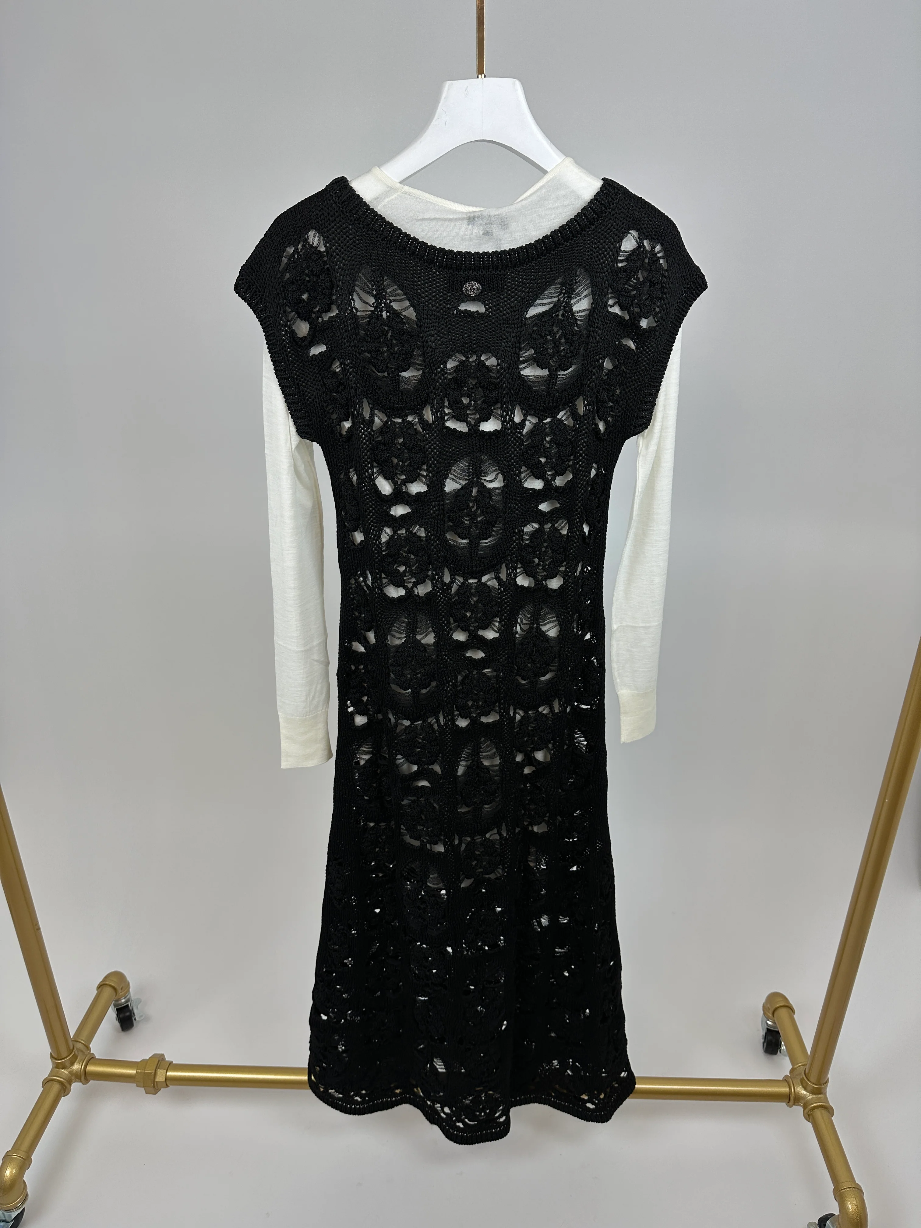 Chanel Black Crochet Short Sleeve Midi Dress with White Long-Sleeve Under-Layer Set Size FR 34 (UK 6) - Image 10