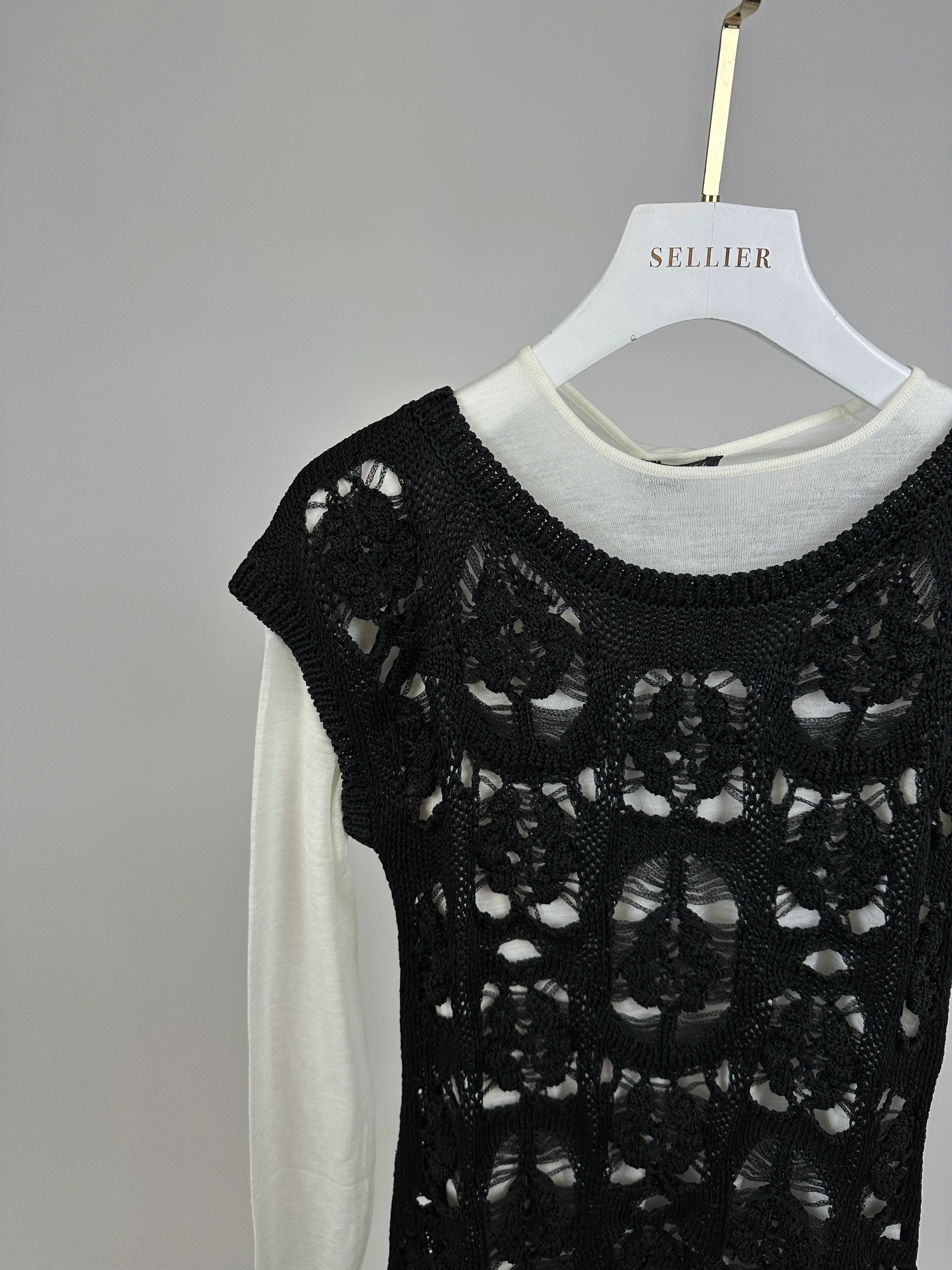 Chanel Black Crochet Short Sleeve Midi Dress with White Long-Sleeve Under-Layer Set Size FR 34 (UK 6) - Image 11