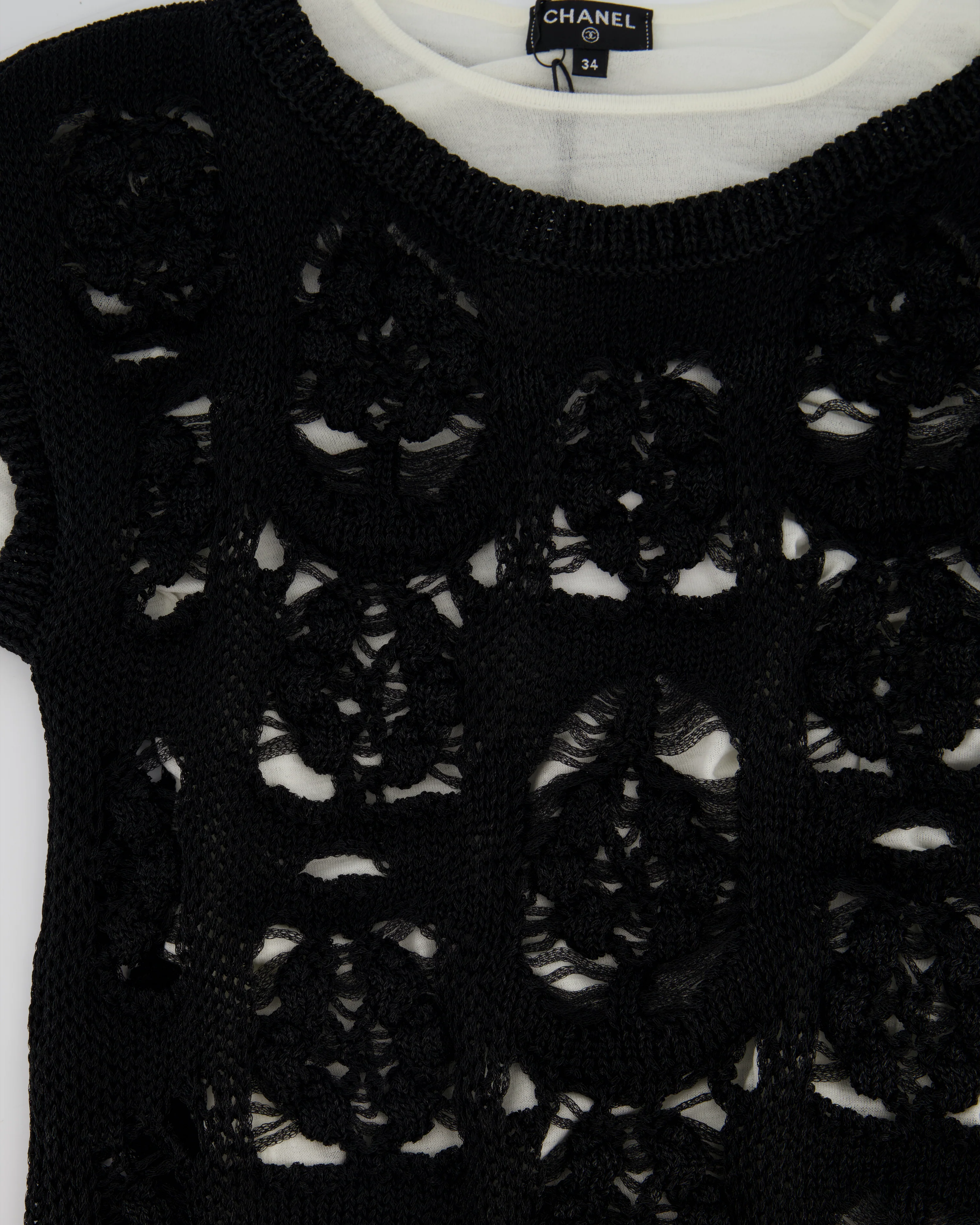 Chanel Black Crochet Short Sleeve Midi Dress with White Long-Sleeve Under-Layer Set Size FR 34 (UK 6) - Image 8