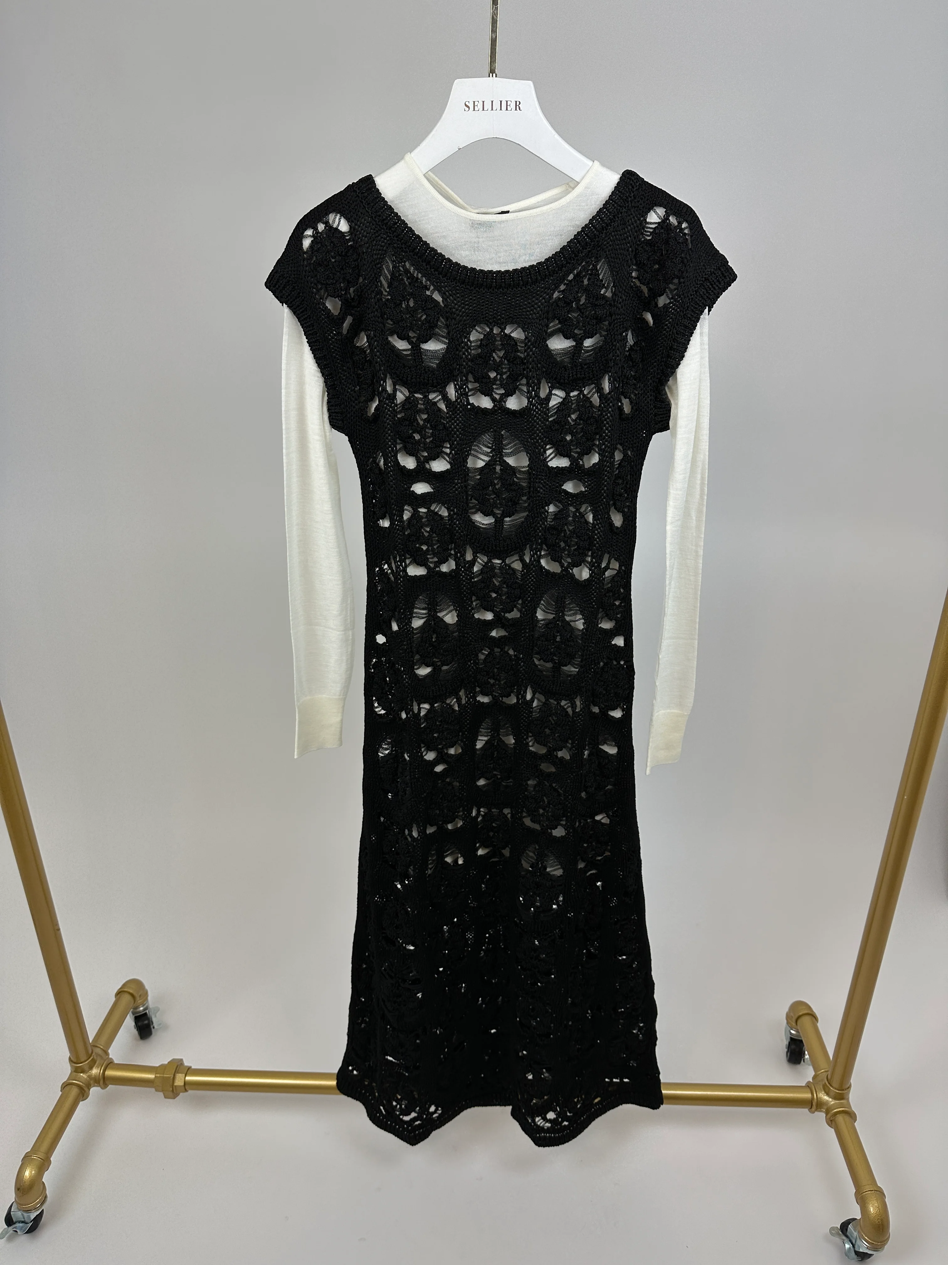 Chanel Black Crochet Short Sleeve Midi Dress with White Long-Sleeve Under-Layer Set Size FR 34 (UK 6) - Image 9