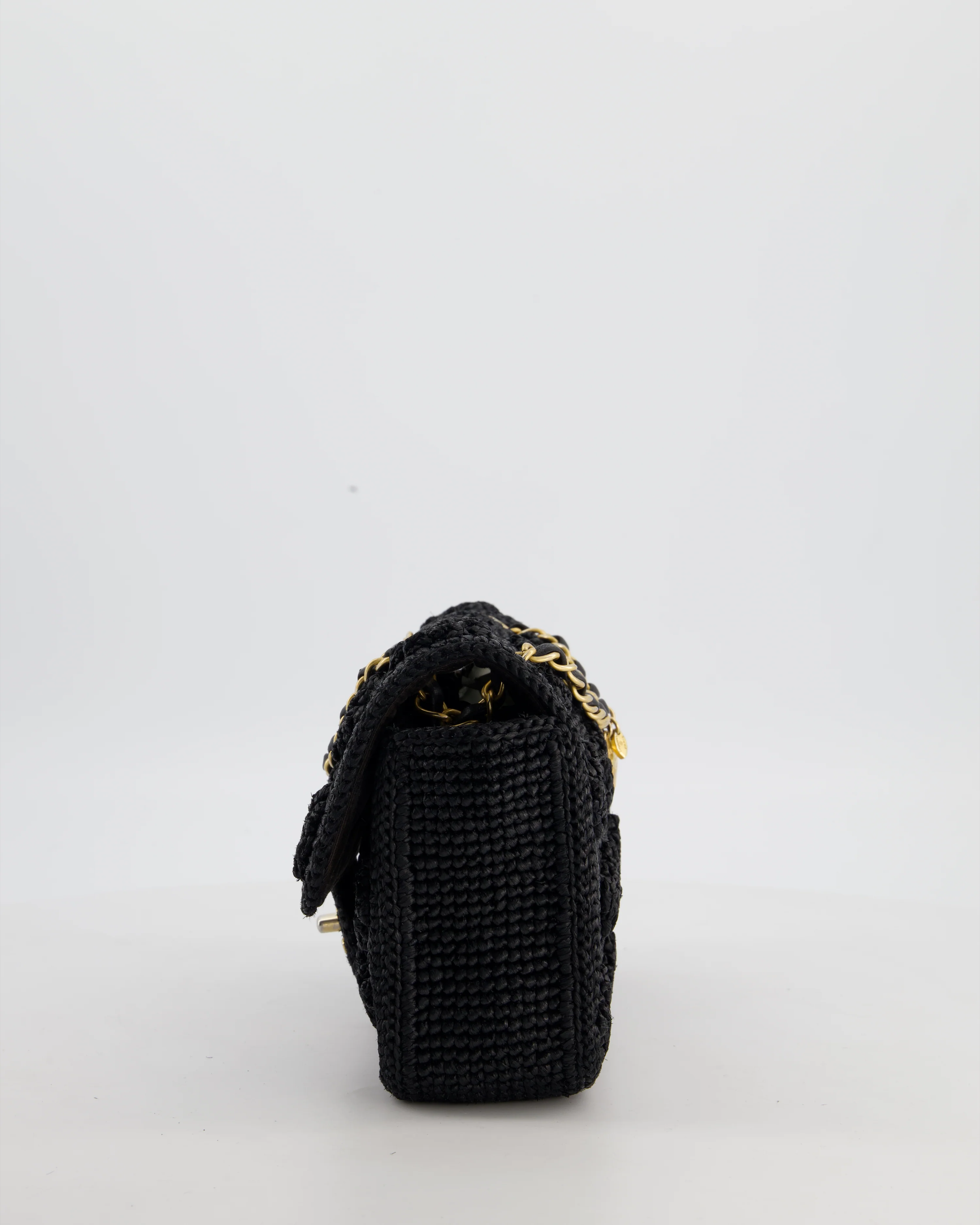 *HOT* Chanel Black Crocheted Raffia Small Single Flap Cross-Body Bag with Antique Gold Hardware - Image 10