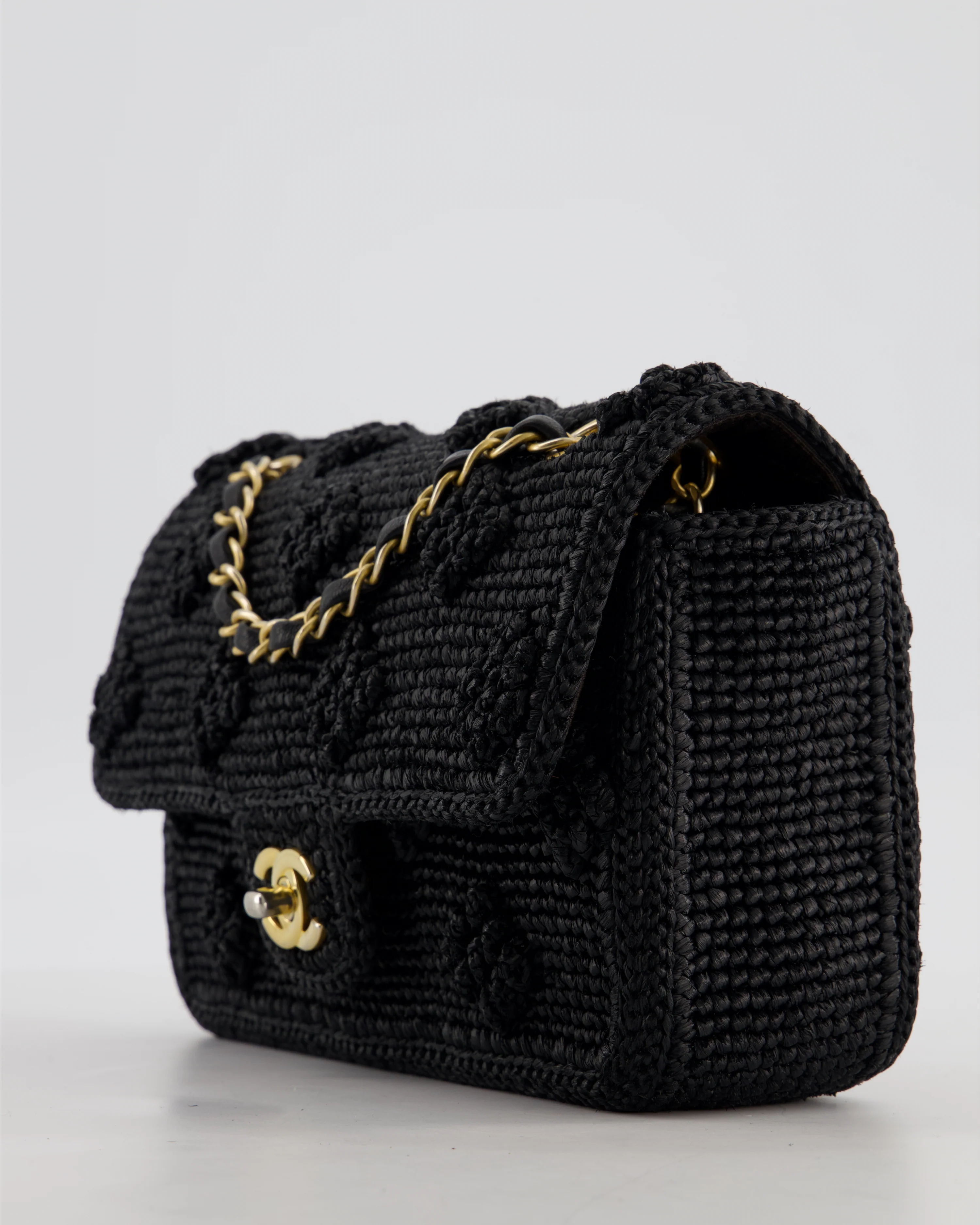 *HOT* Chanel Black Crocheted Raffia Small Single Flap Cross-Body Bag with Antique Gold Hardware - Image 13