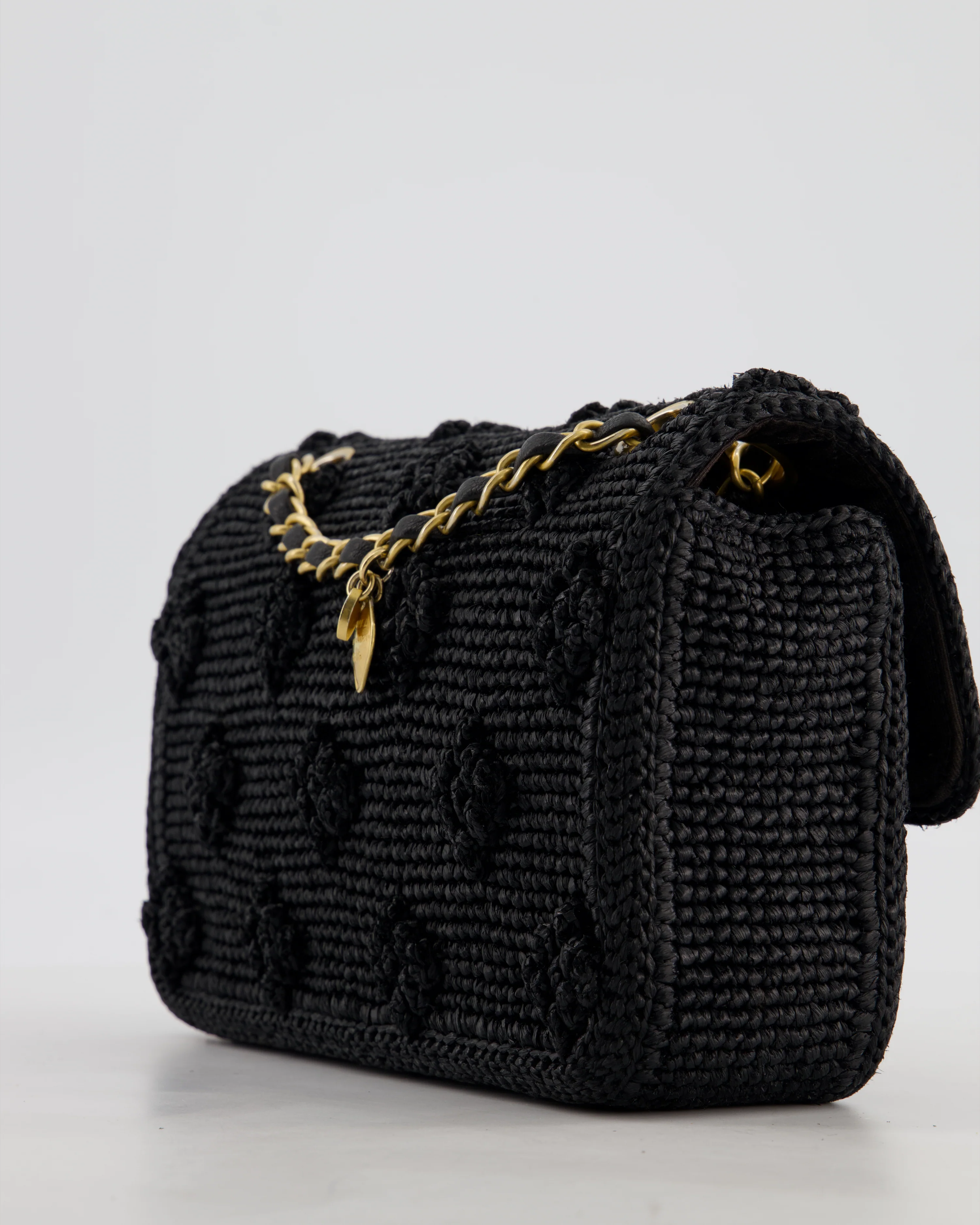 *HOT* Chanel Black Crocheted Raffia Small Single Flap Cross-Body Bag with Antique Gold Hardware - Image 14