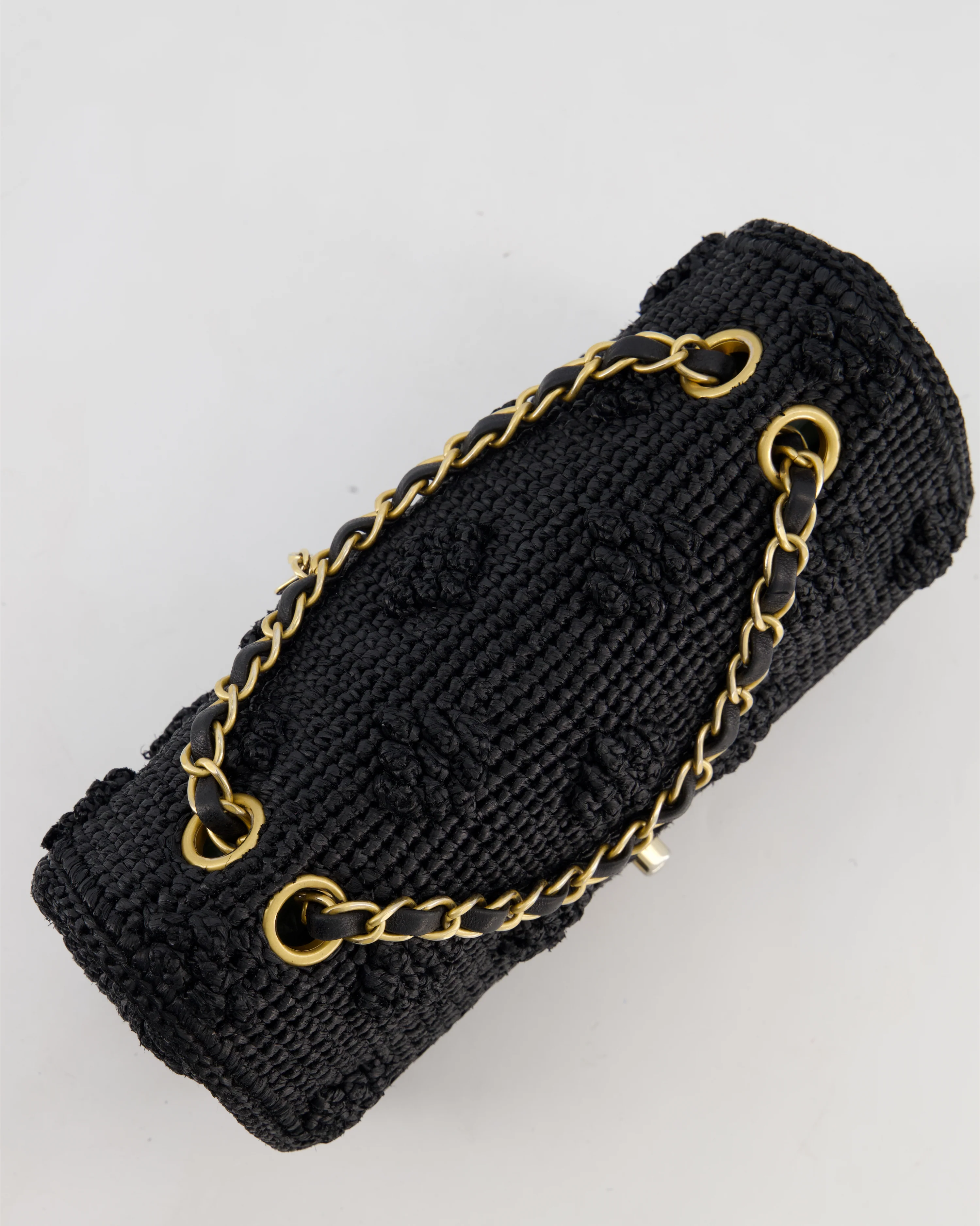 *HOT* Chanel Black Crocheted Raffia Small Single Flap Cross-Body Bag with Antique Gold Hardware - Image 17