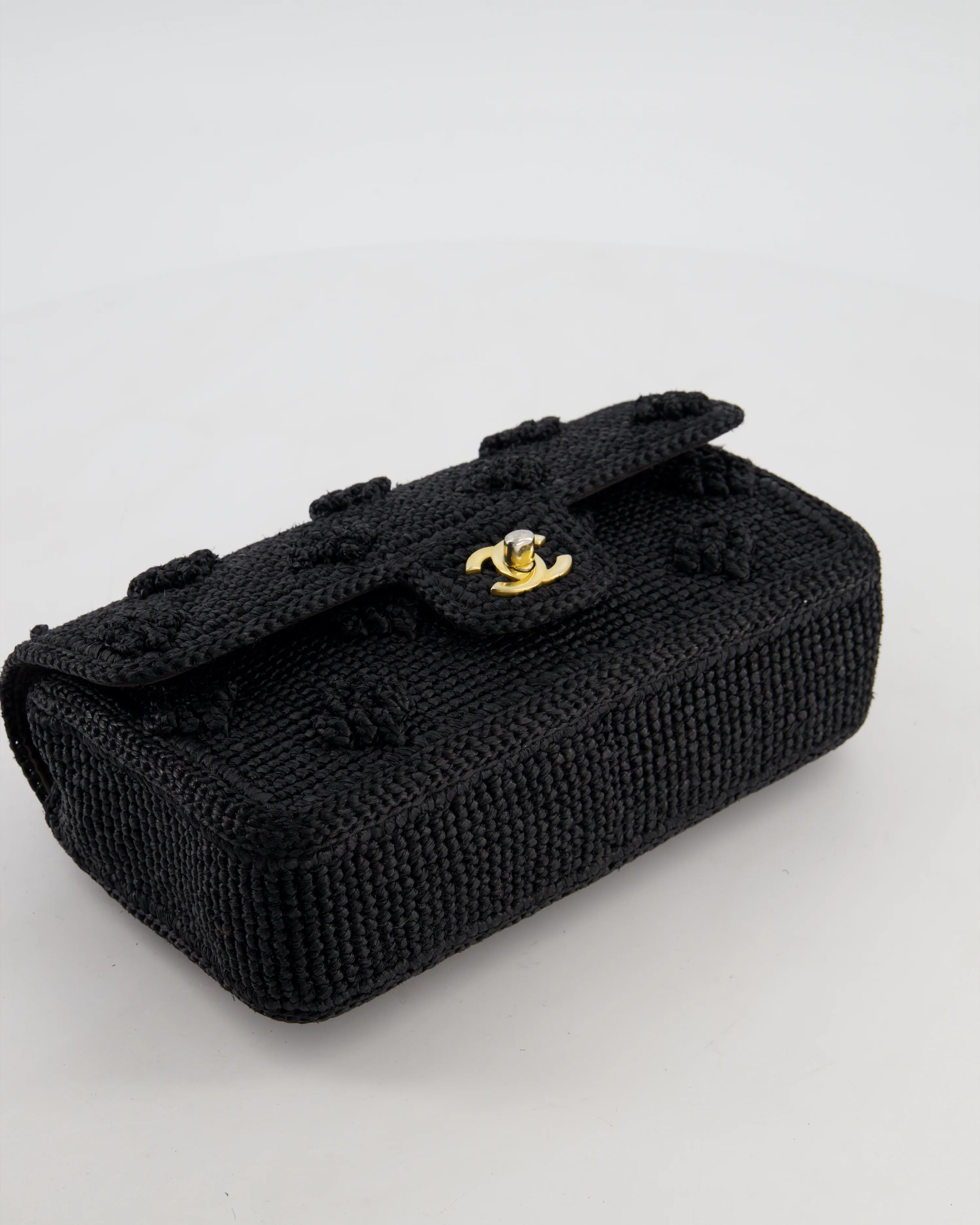 *HOT* Chanel Black Crocheted Raffia Small Single Flap Cross-Body Bag with Antique Gold Hardware - Image 18