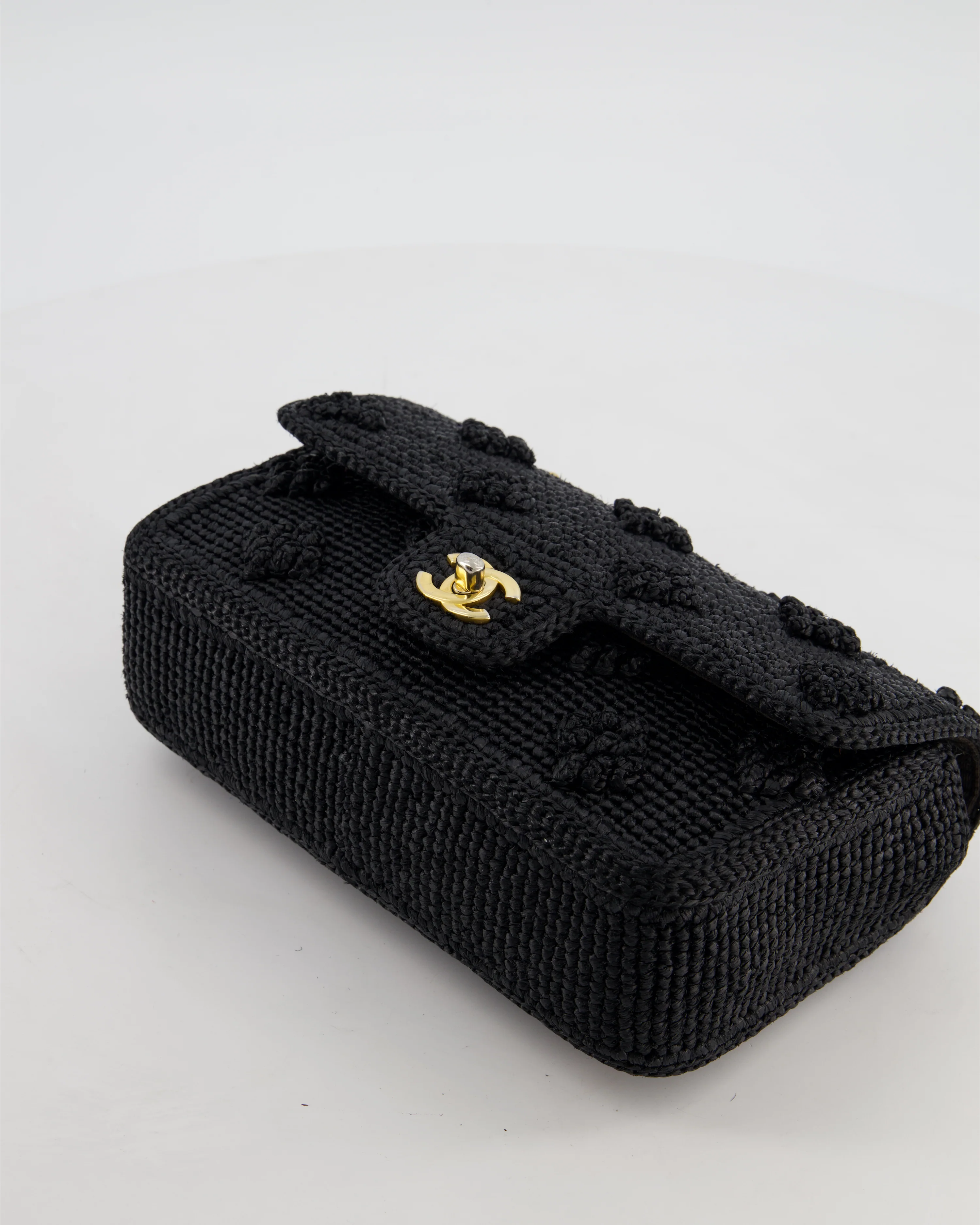 *HOT* Chanel Black Crocheted Raffia Small Single Flap Cross-Body Bag with Antique Gold Hardware - Image 19